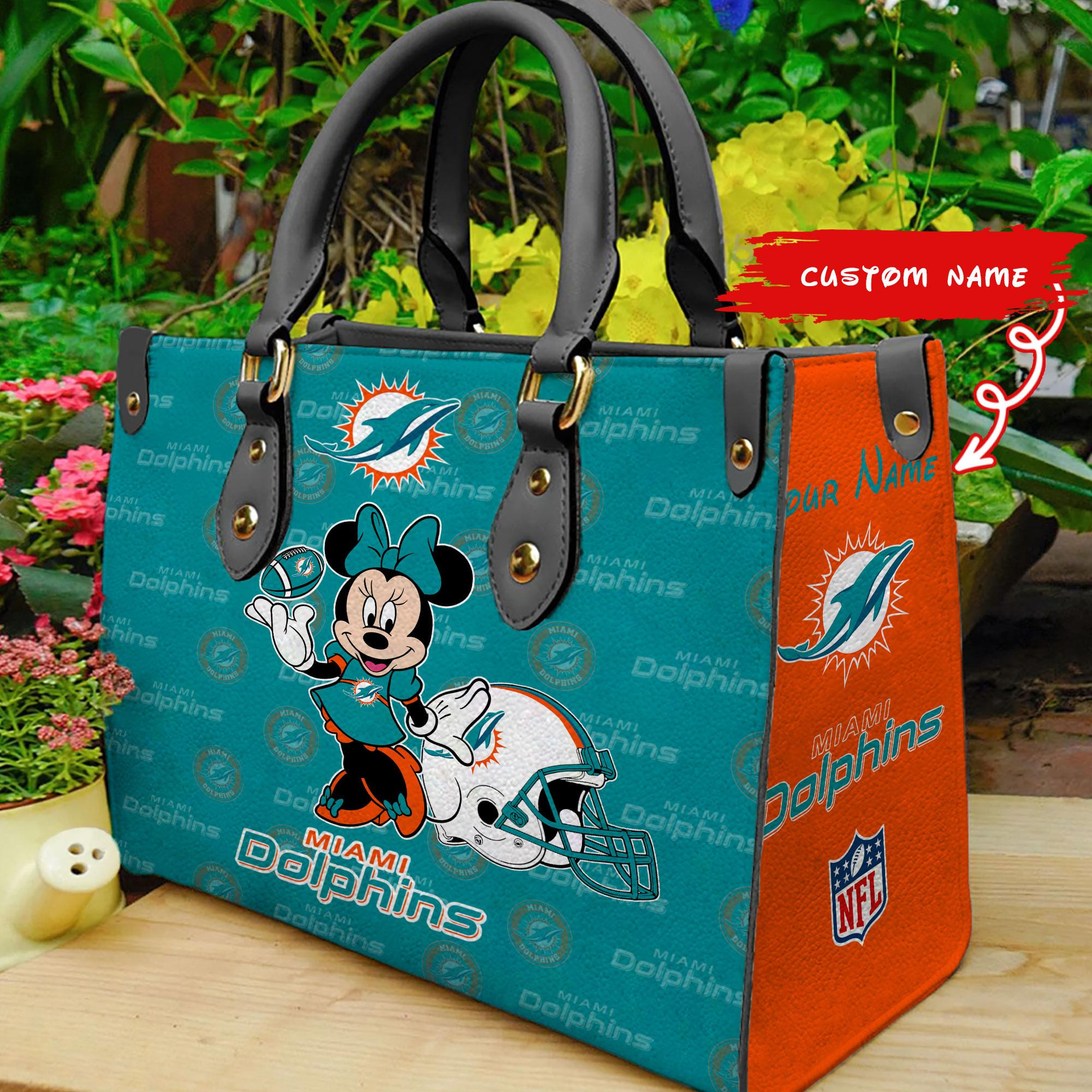 Miami Dolphins Personalized Leather Hand Bag  - Image 2