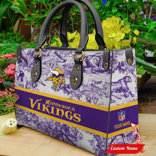 Minnesota Vikings Personalized Leather Hand Bag  - Image 2