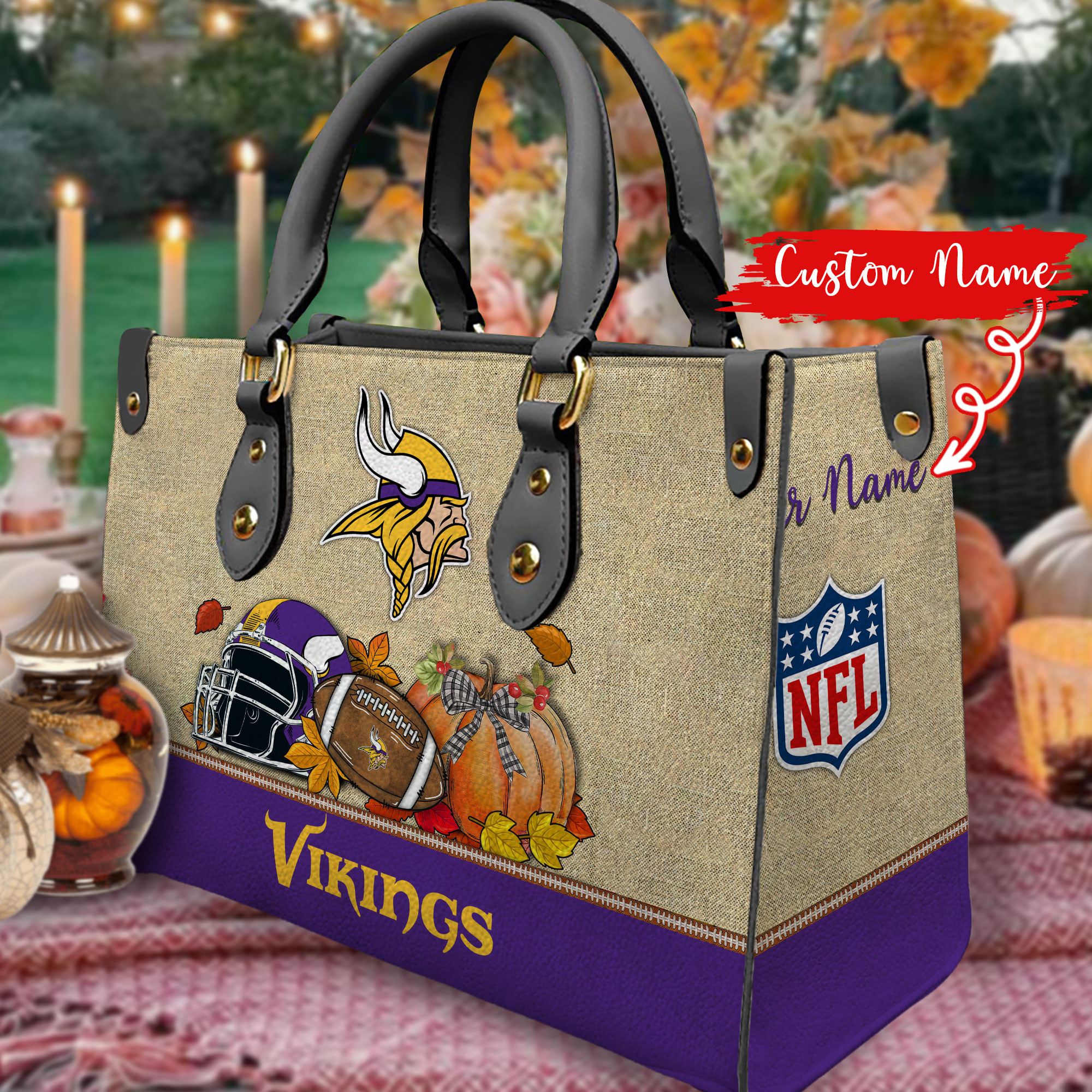 Minnesota Vikings Personalized Leather Hand Bag  - Image 2