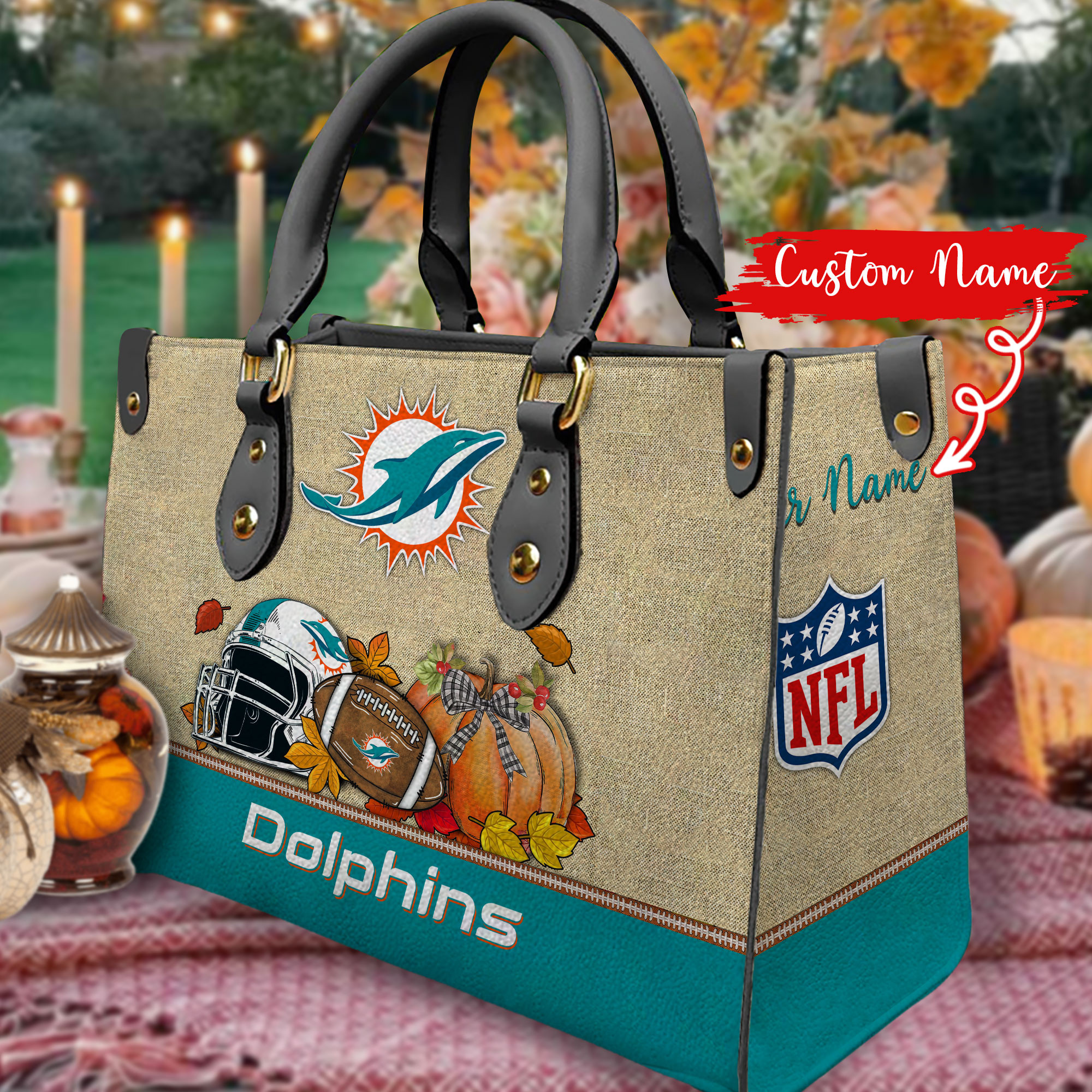 Miami Dolphins Personalized Leather Hand Bag  - Image 2