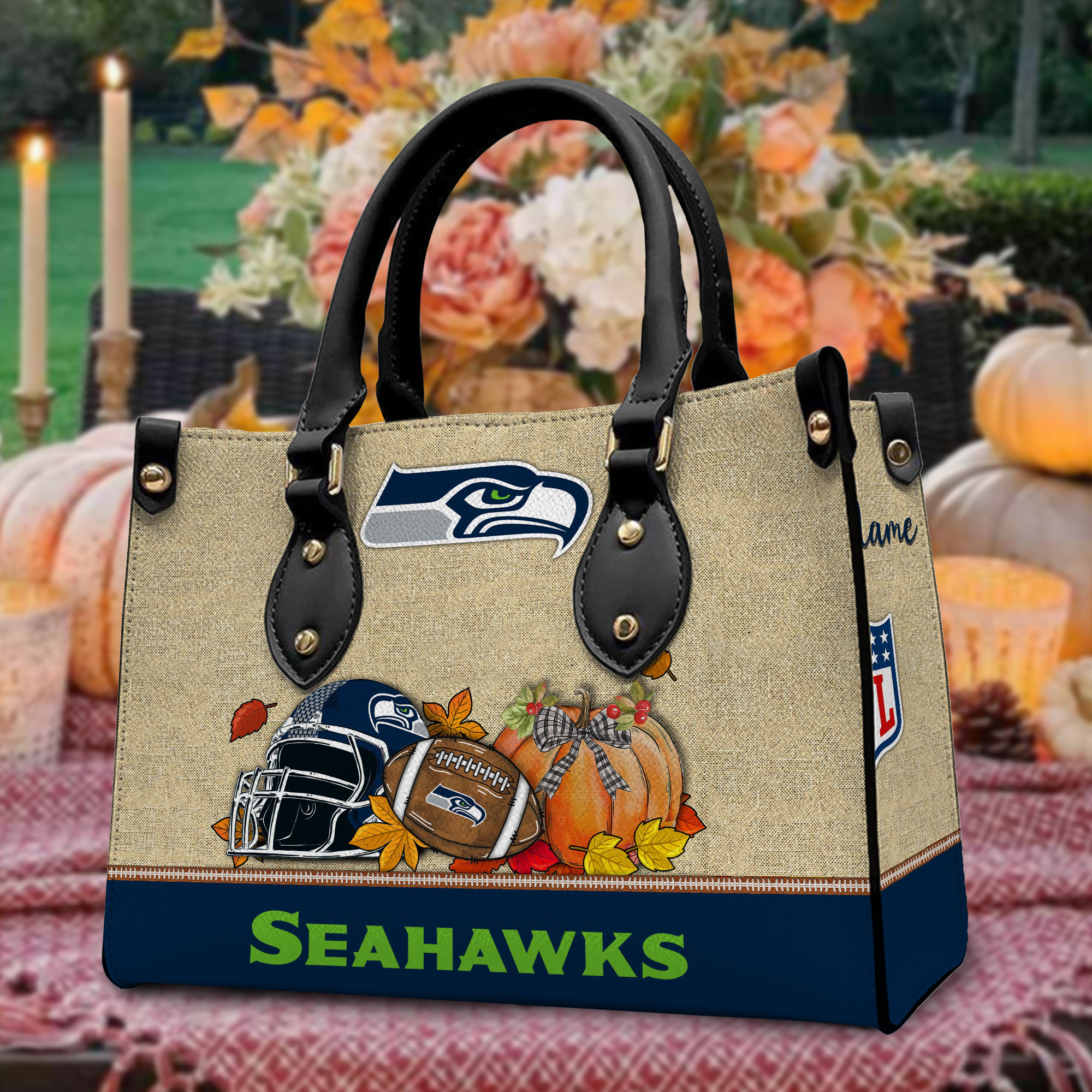 Seattle Seahawks Personalized Leather Hand Bag  - Image 2