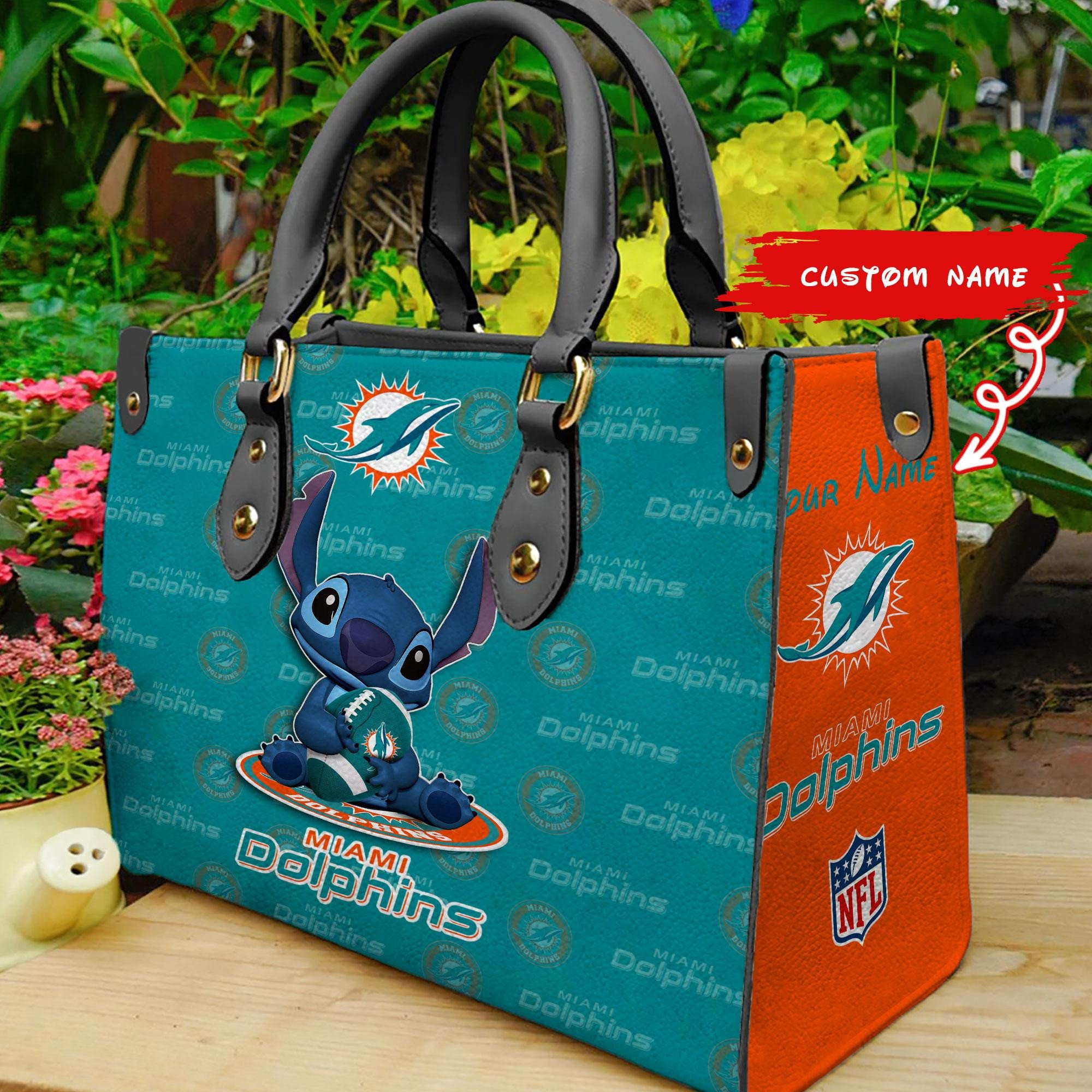 Miami Dolphins Stitch Personalized Leather Hand Bag  - Image 2