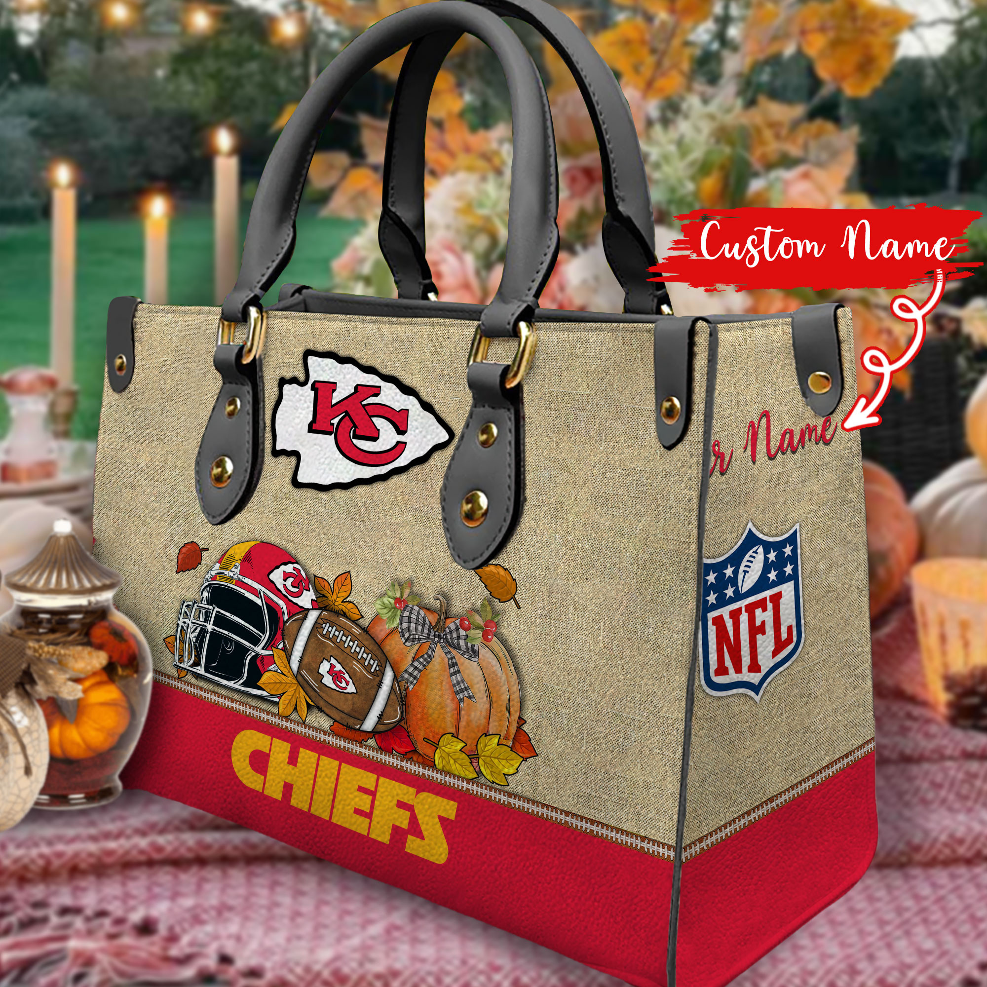 Kansas City Chiefs Personalized Leather Hand Bag  - Image 2
