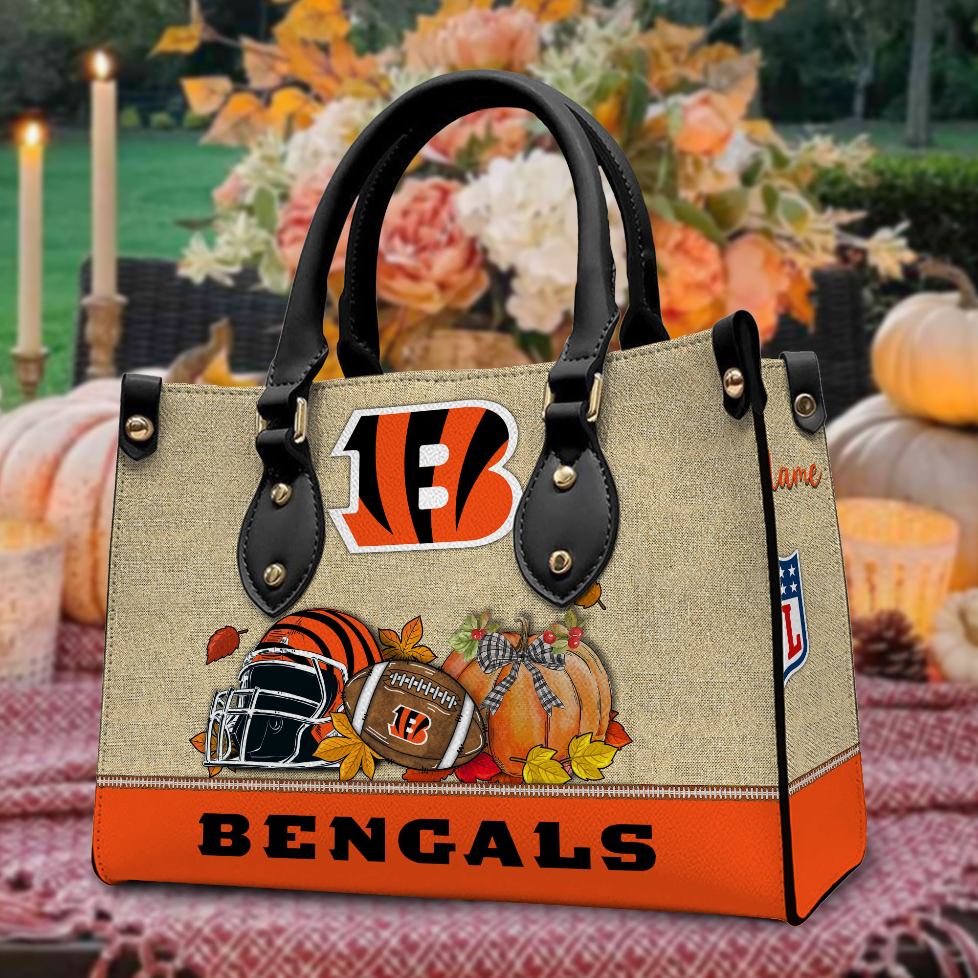 Cincinnati Bengals Personalized Leather Hand Bag  - Image 2
