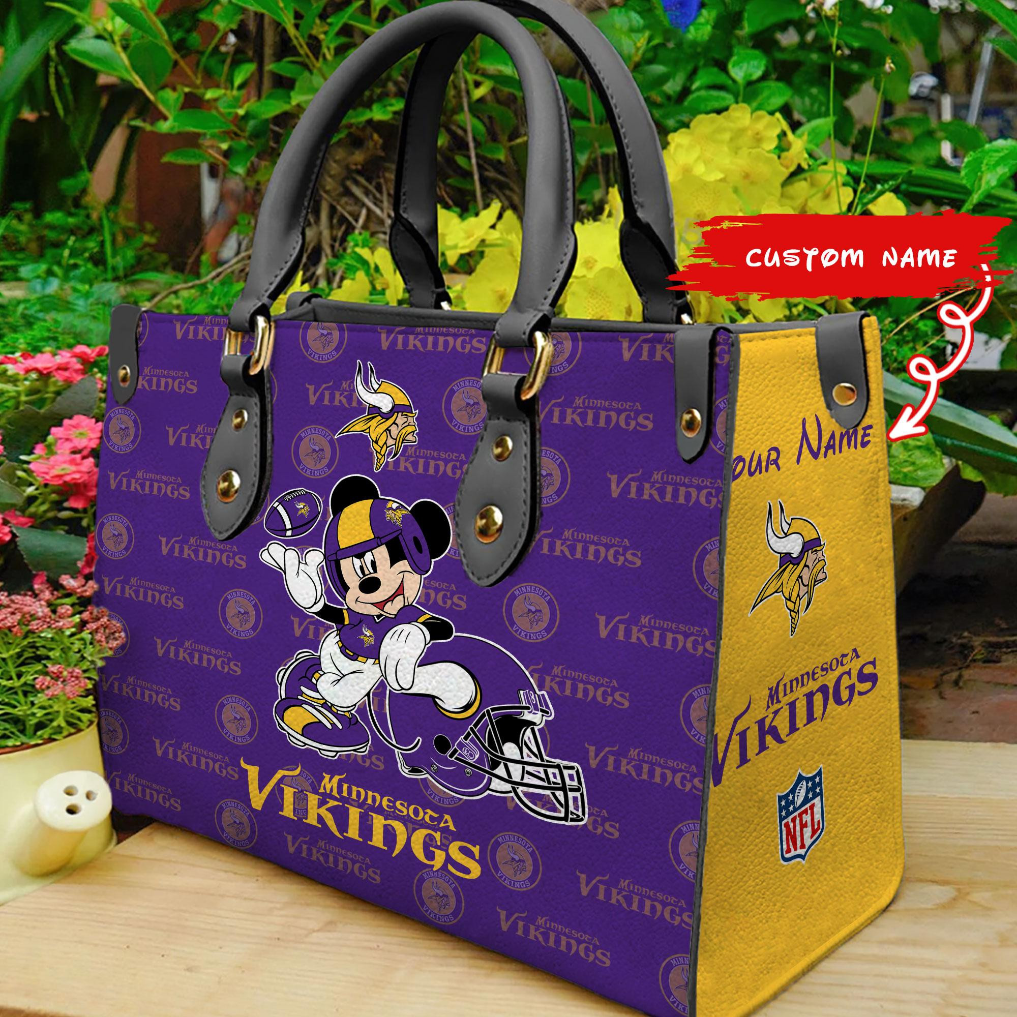 Minnesota Vikings Personalized Leather Hand Bag  - Image 2