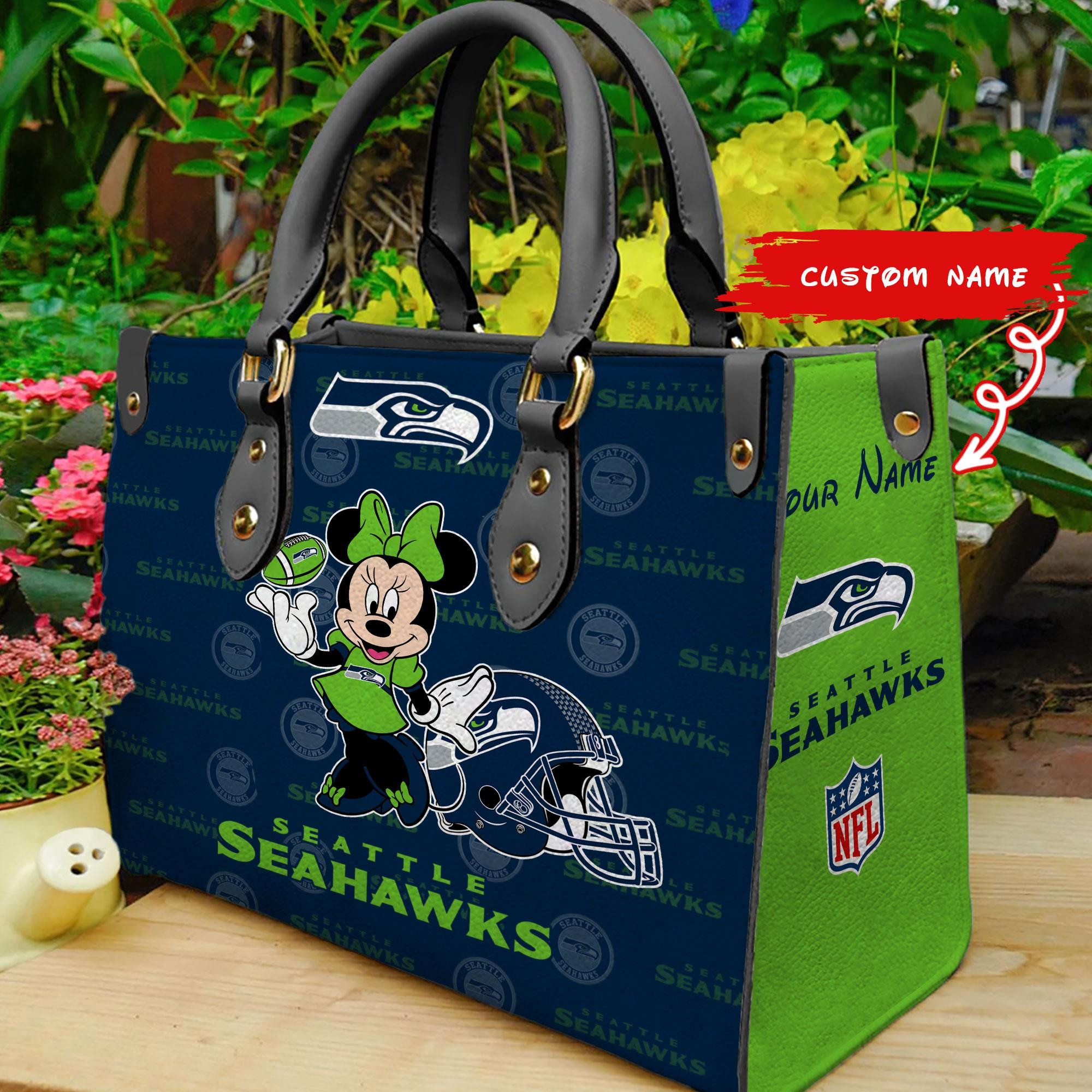 Seattle Seahawks Personalized Leather Hand Bag  - Image 2
