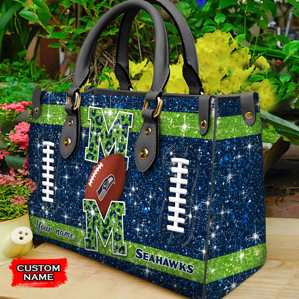 Seattle Seahawks Personalized Leather Hand Bag  - Image 2