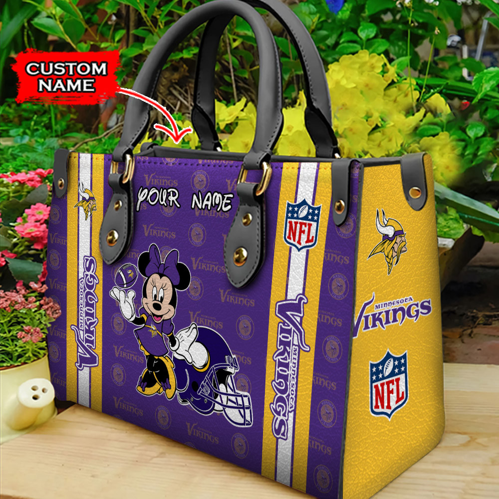 Minnesota Vikings Personalized Leather Hand Bag  - Image 2