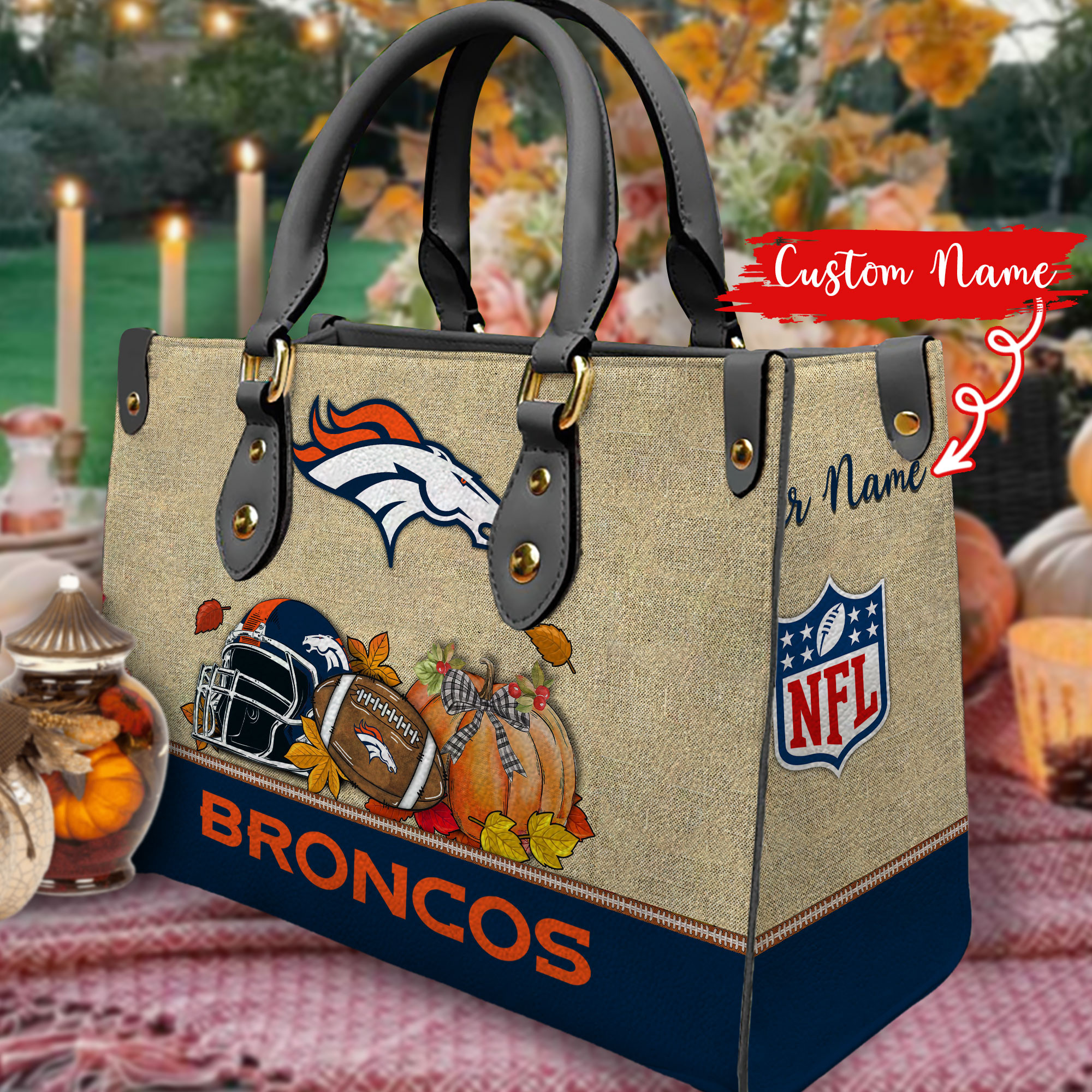 Denver Broncos Personalized Leather Hand Bag  - Image 2