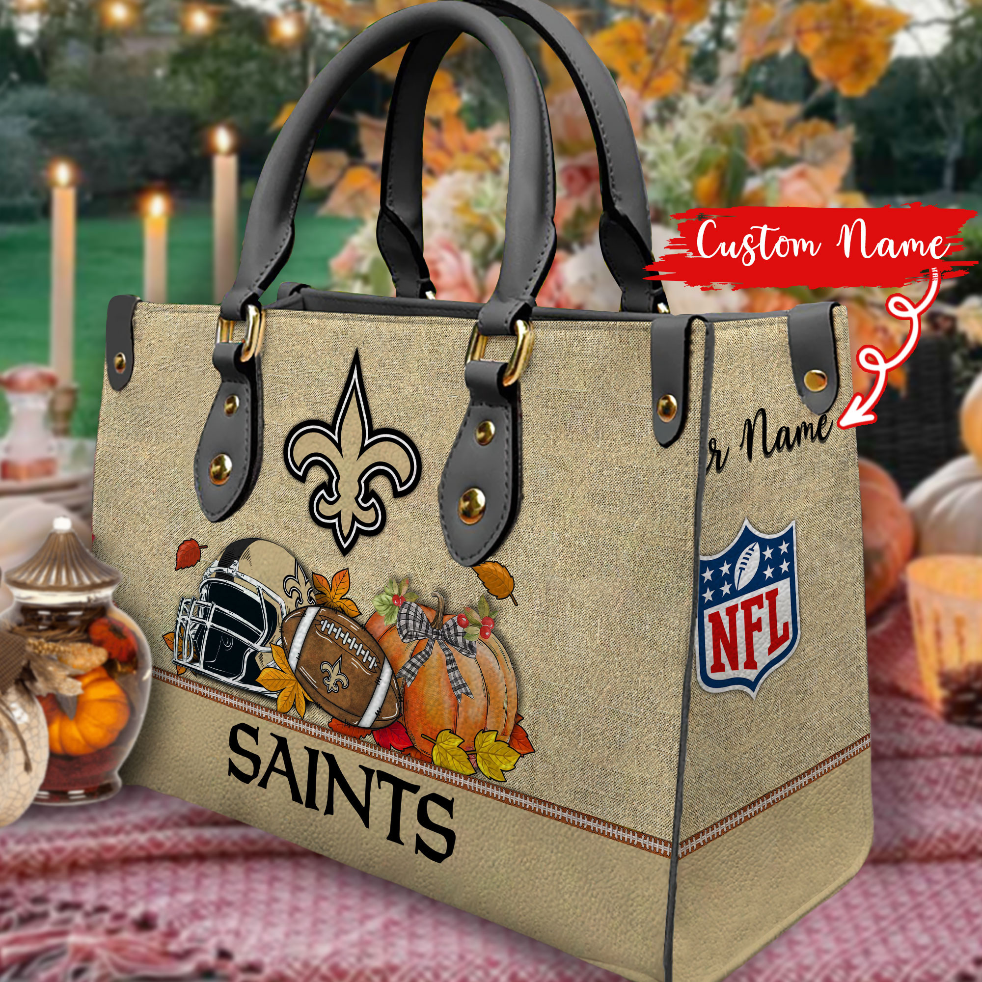 New Orleans Saints Personalized Leather Hand Bag  - Image 2