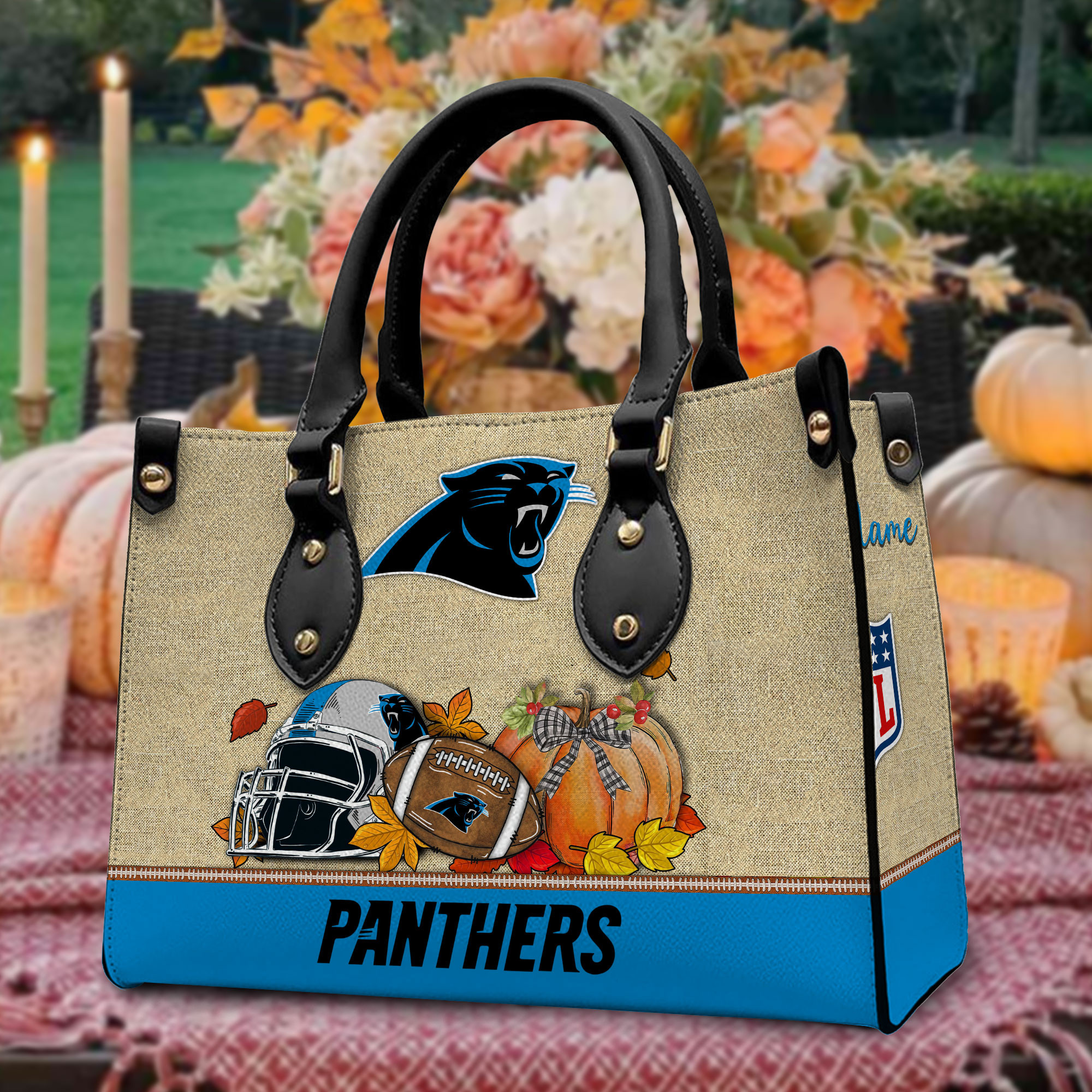 Carolina Panthers Personalized Leather Hand Bag  - Image 2