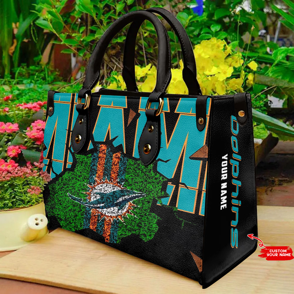 Miami Dolphins Personalized Leather Hand Bag  - Image 2