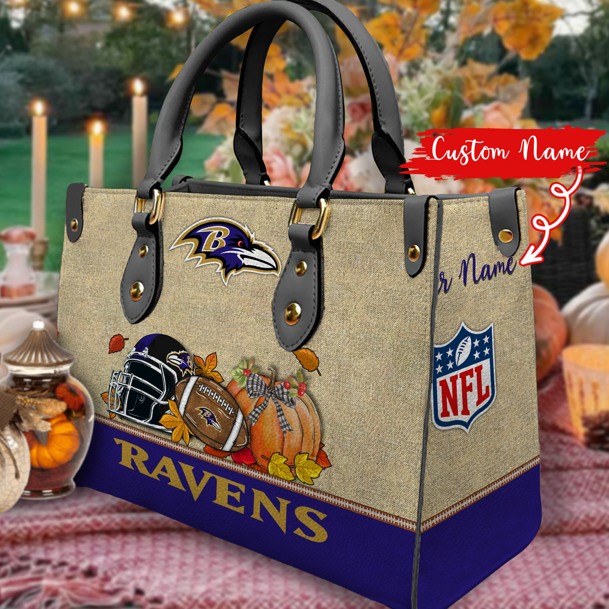 Baltimore Ravens Personalized Leather Hand Bag  - Image 2