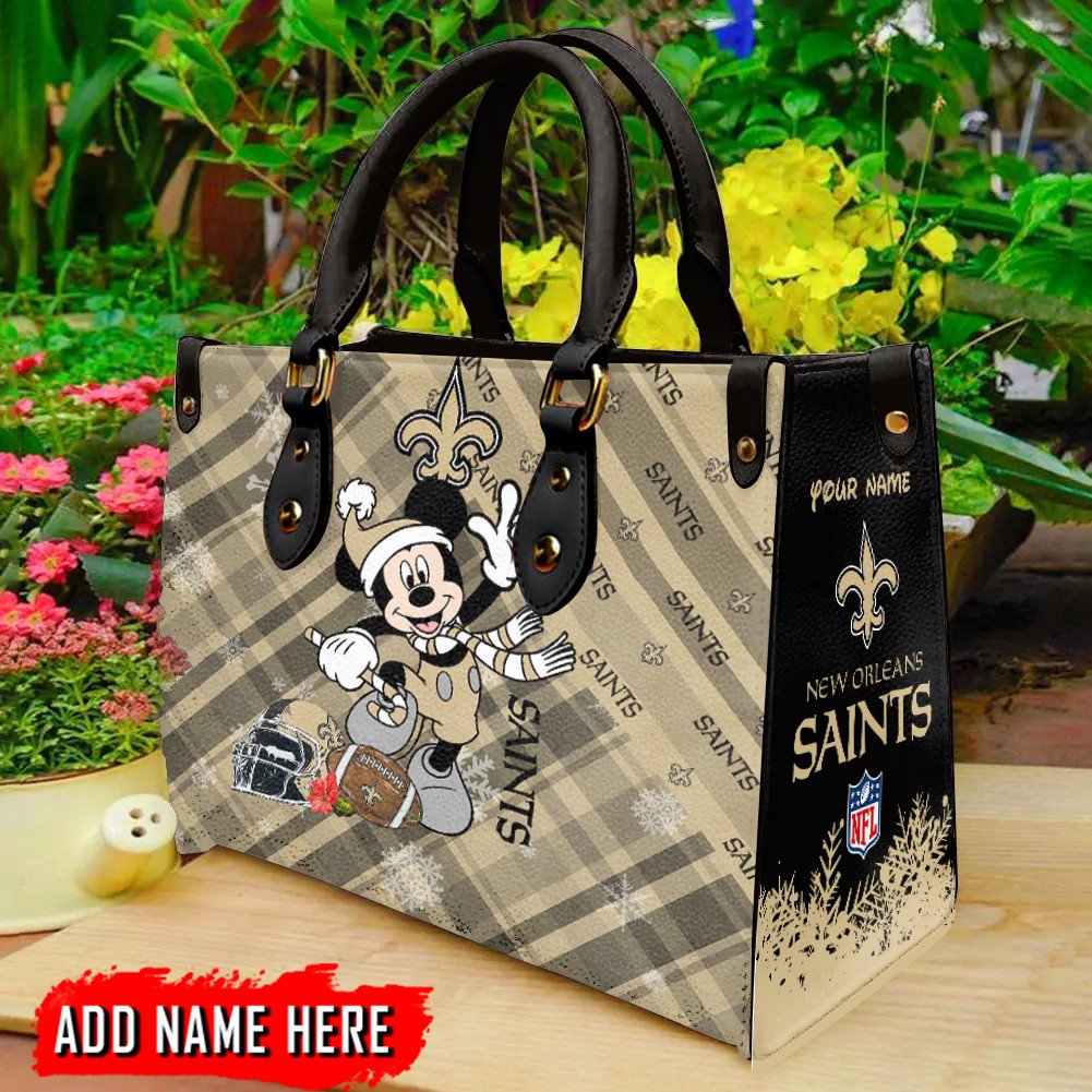 New Orleans Saints Personalized Christmas Leather Hand Bag  - Image 2