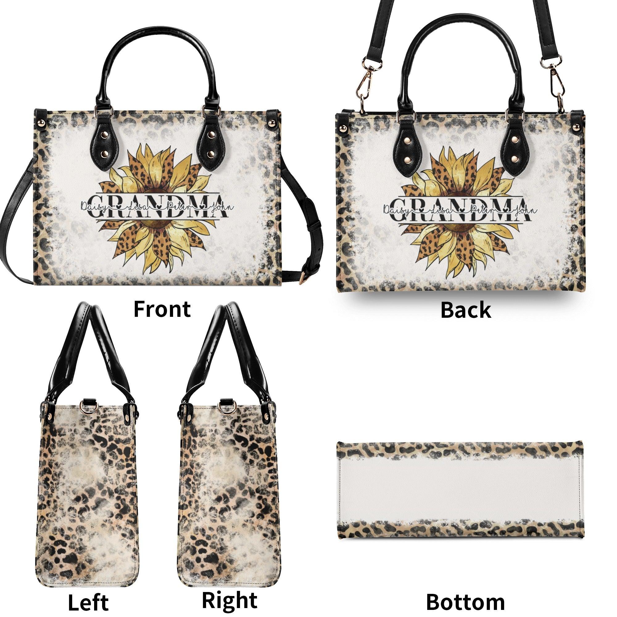 Personalized Vegan Leather Handbag Sunflower Leopard Bleached Bag Gifts For Mom Mothers Day Gift For Mum - Image 2