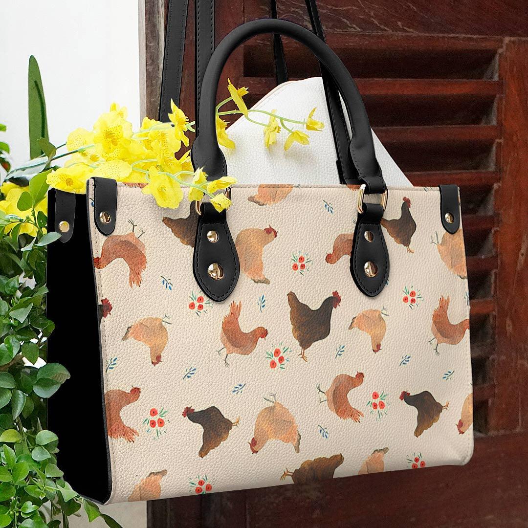 Personalized Vegan Leather Handbag Chicken Lovely Chickens - Image 2