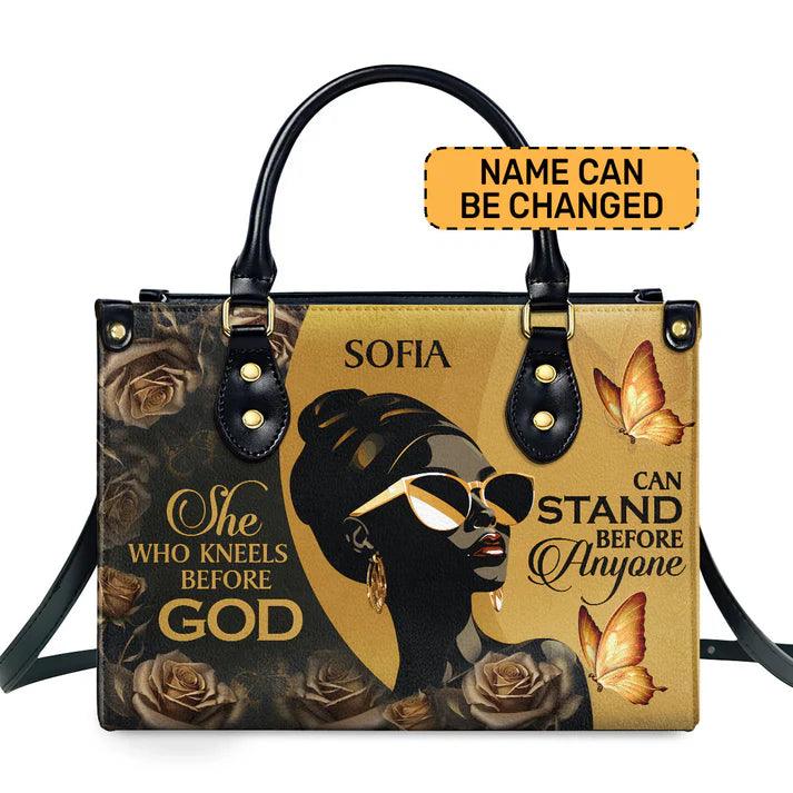 She Who Kneels Before God Can Stand Before Anyone Personalized Vegan Leather Handbag - Image 2