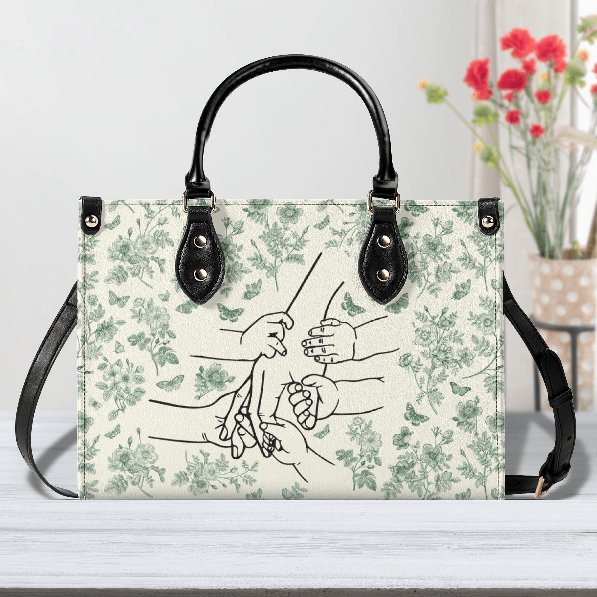 Name Personalized Toile De Jouy Gift Bag Mom With Kids Names Bag Gifts For Mom Mothers Day Gift For Mum Personalized Vegan Leather Handbag - Image 2