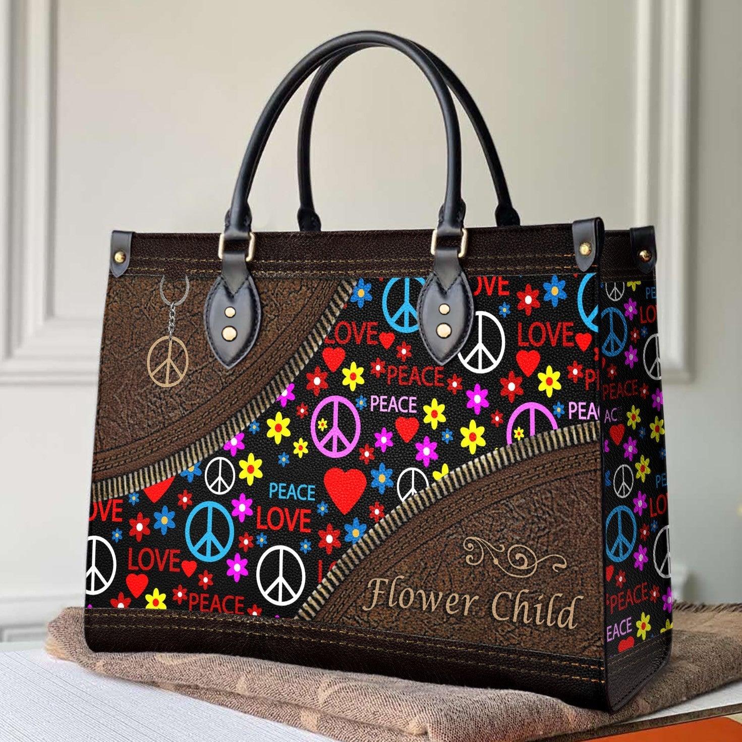 Personalized Vegan Leather Handbag Hippie Peace And Love - Image 2