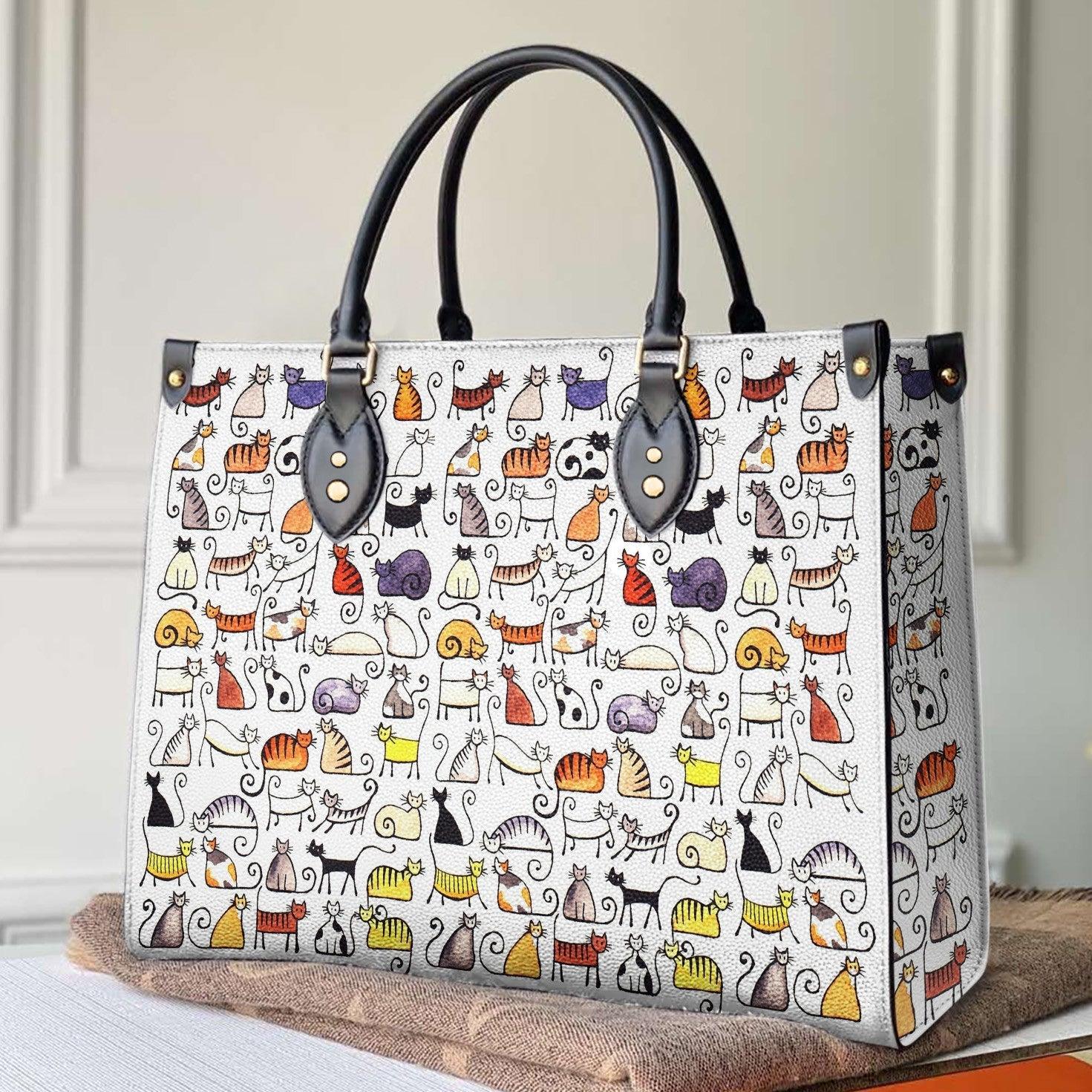 Personalized Vegan Leather Handbag Cat Dynamic Cat - Image 2