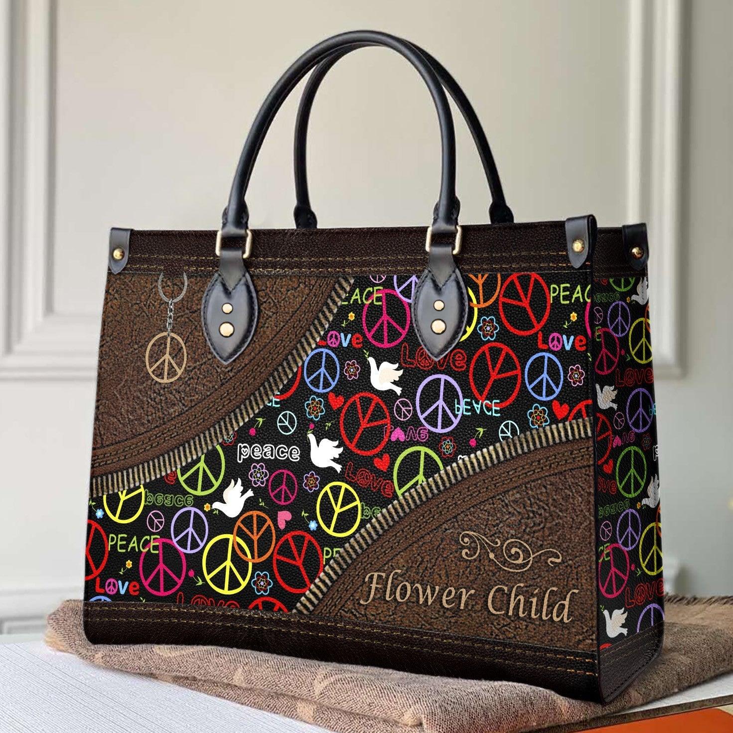 Personalized Vegan Leather Handbag Hippie Flower Child - Image 2