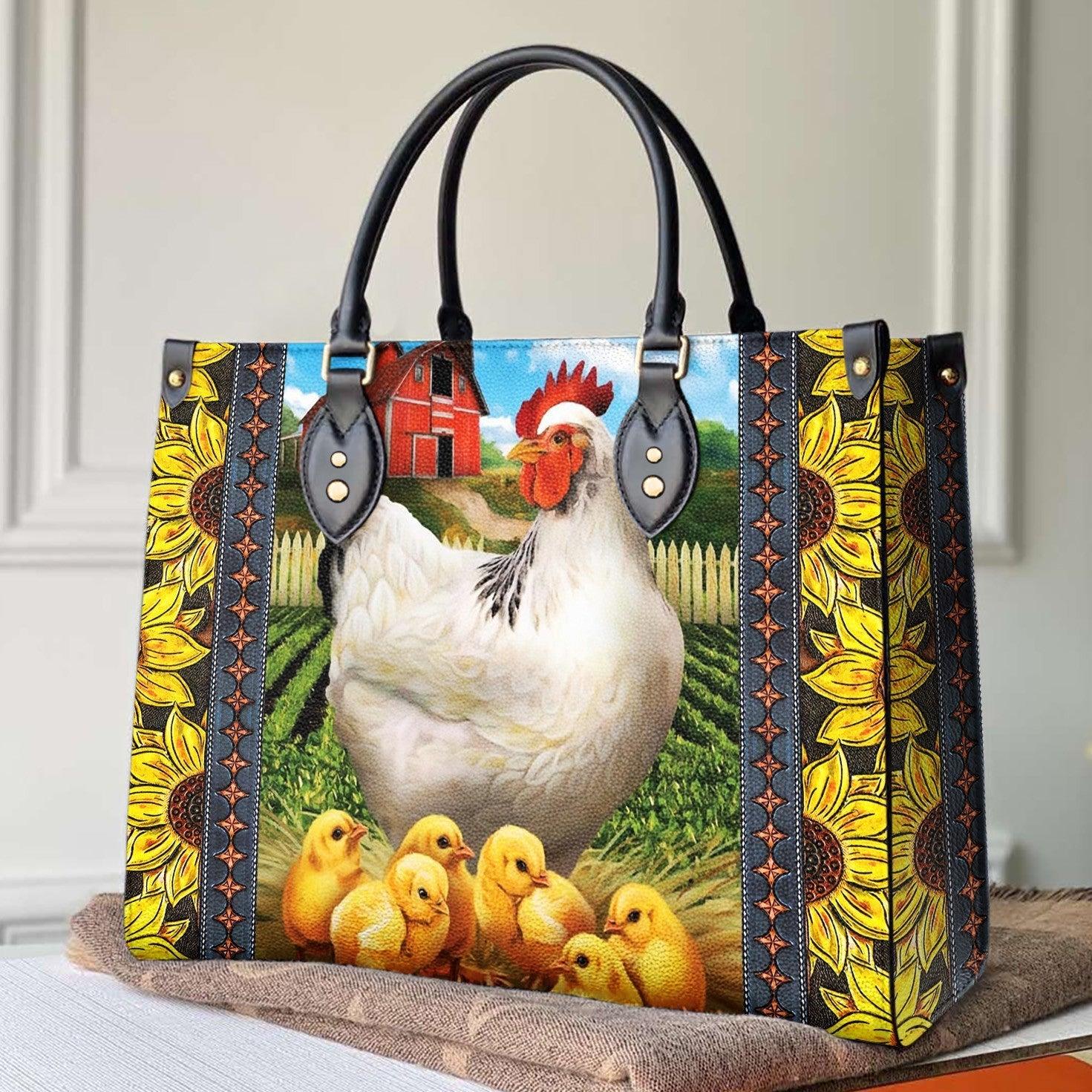 Personalized Vegan Leather Handbag Chicken Sunflower Chicken - Image 2