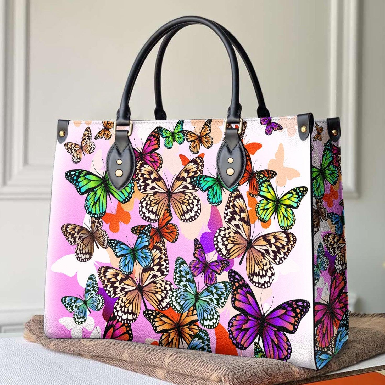 Personalized Vegan Leather Handbag Butterfly Colorful Butterfly - Image 2