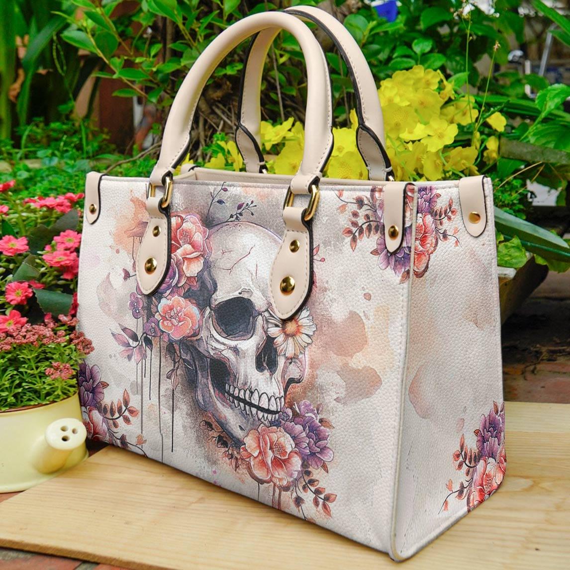 Personalized Vegan Leather Handbag Skull Beautiful Love - Image 2