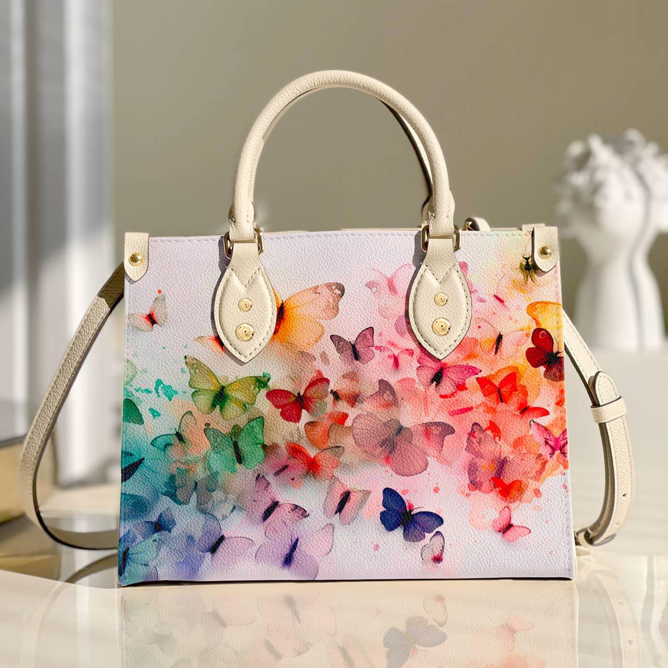Personalized Vegan Leather Handbag Colorful Butterflies - Image 2