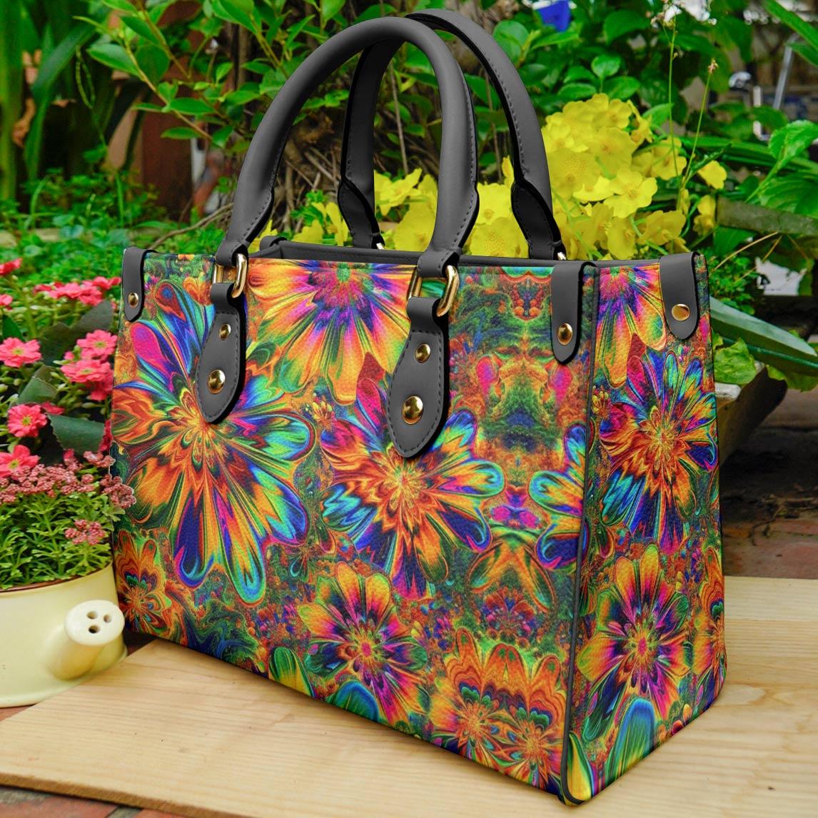 Personalized Vegan Leather Handbag Gorgeous Flower Power - Image 2