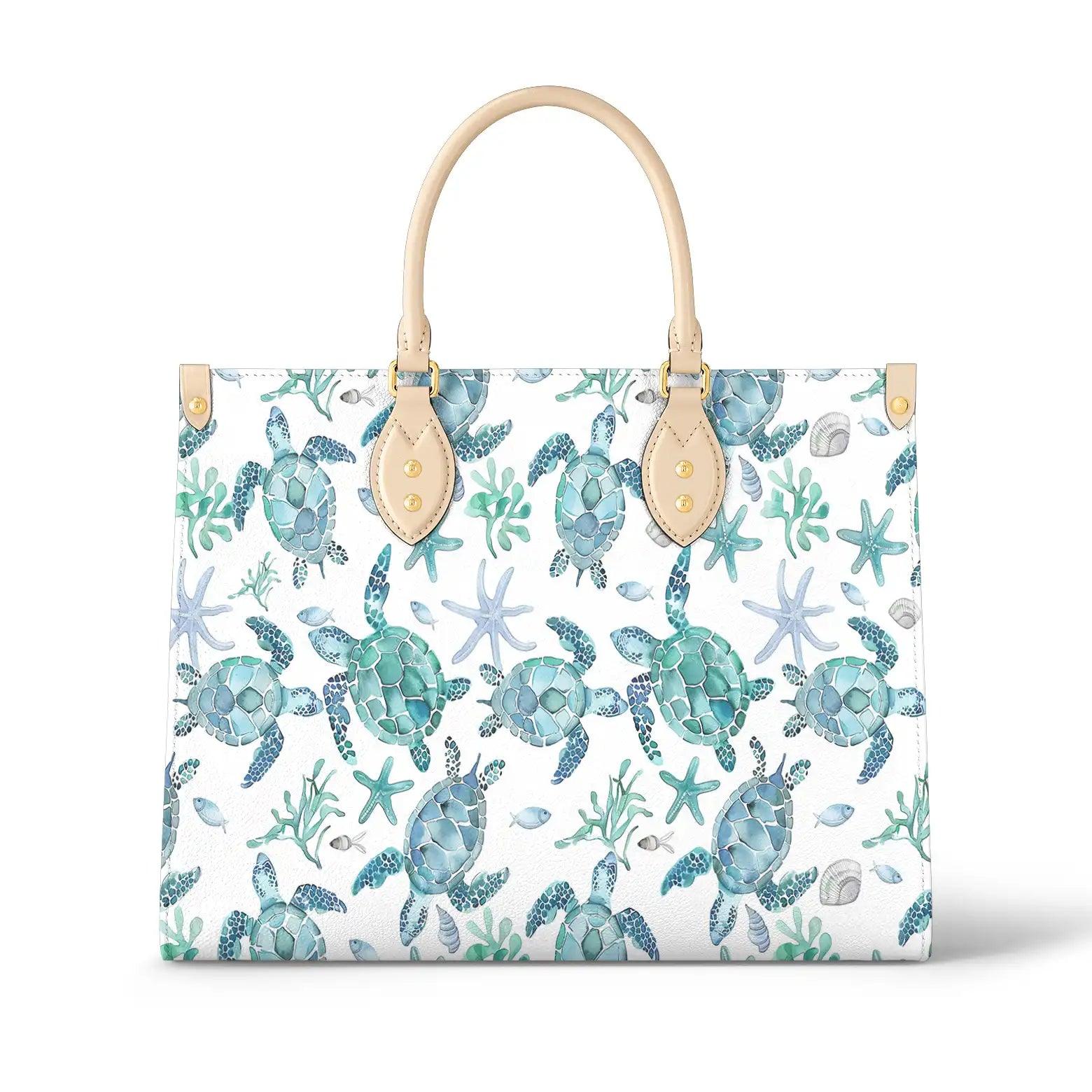 Personalized Vegan Leather Handbag Blue Sea Turtle - Image 2