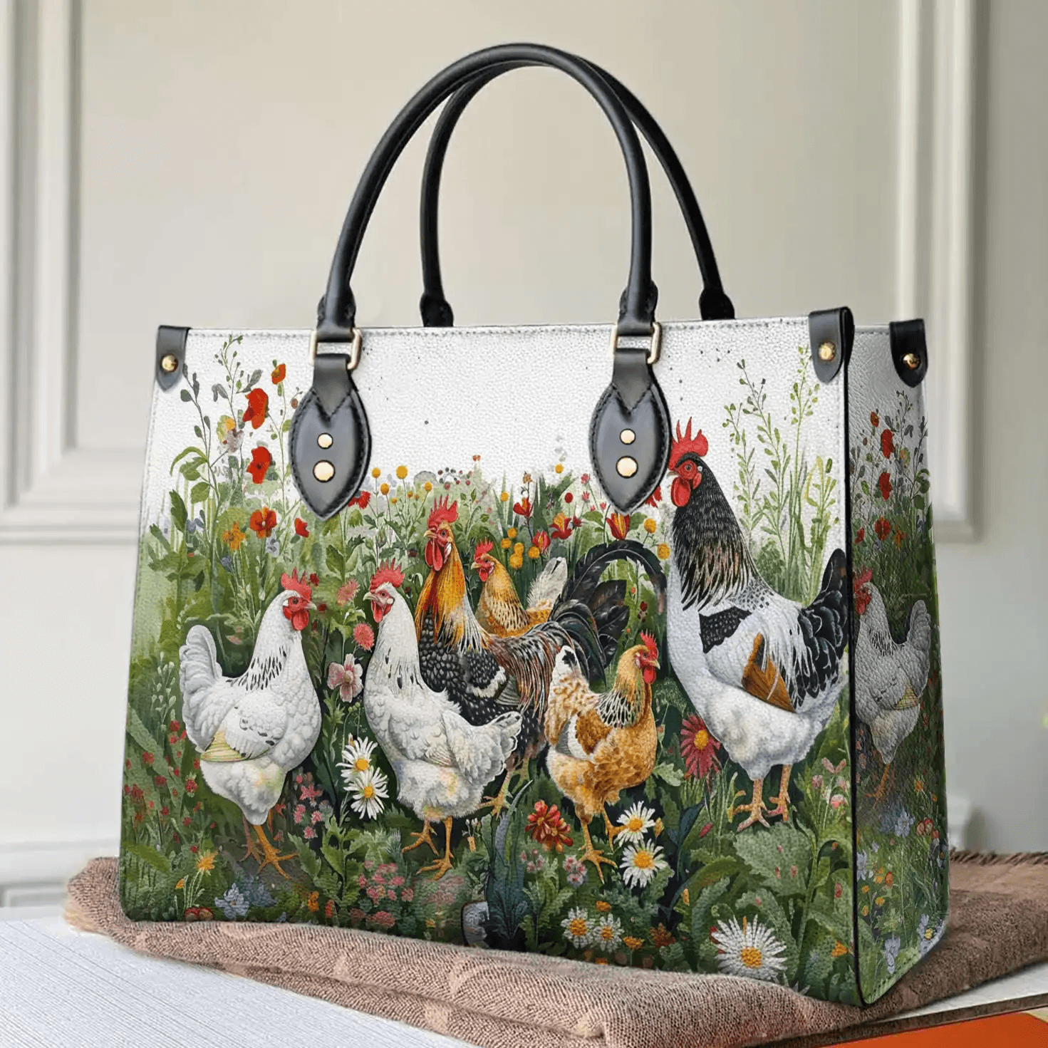 Personalized Vegan Leather Handbag Elegant Chicken - Image 2