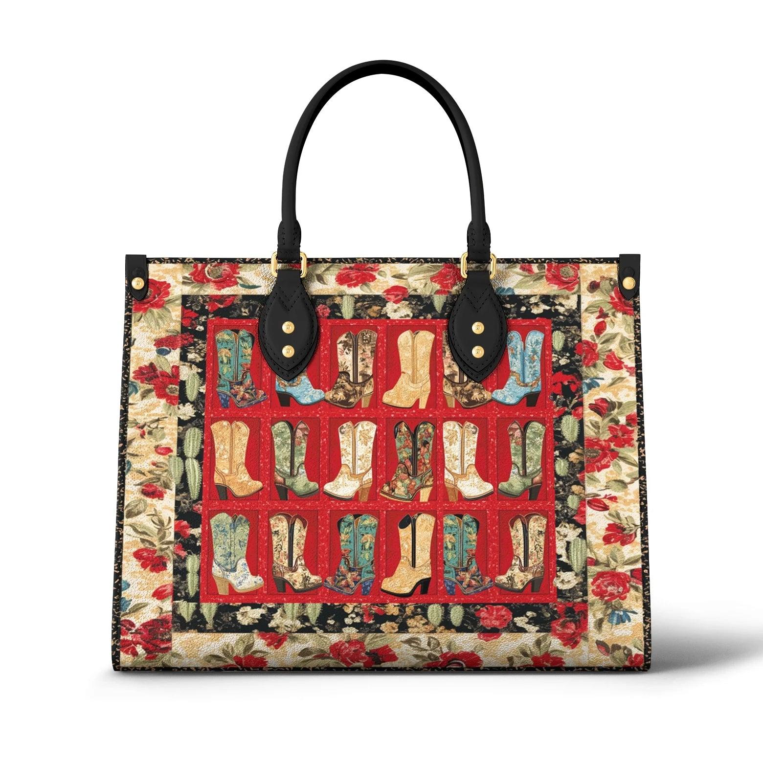 Personalized Vegan Leather Handbag Beautiful Cactus Cowboy Boots - Image 2