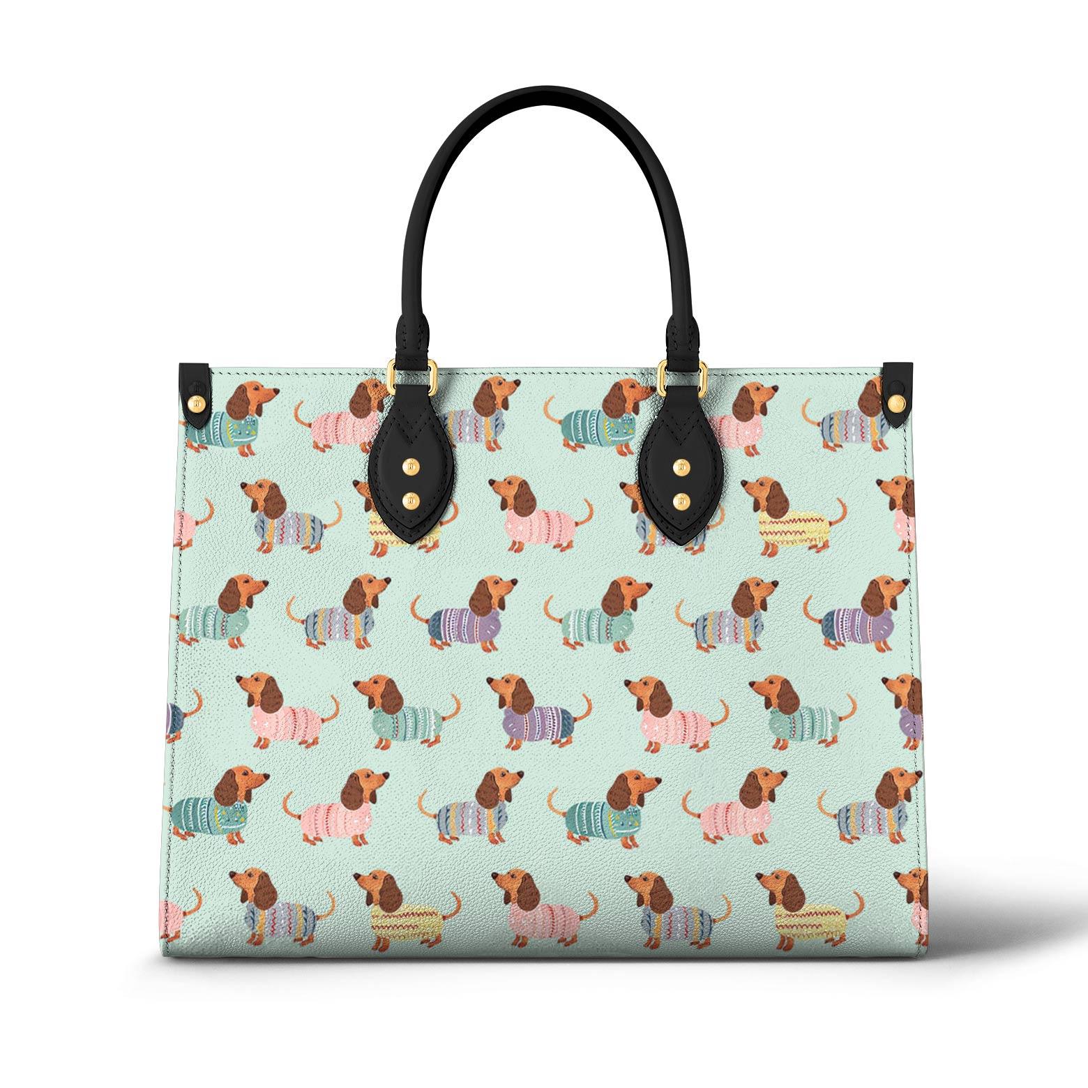 Personalized Vegan Leather Handbag Dog Colorful Dachshunds  - Image 2