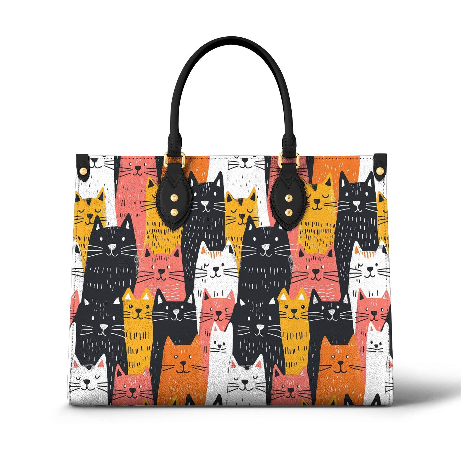 Personalized Vegan Leather Handbag Funny Cats - Image 2