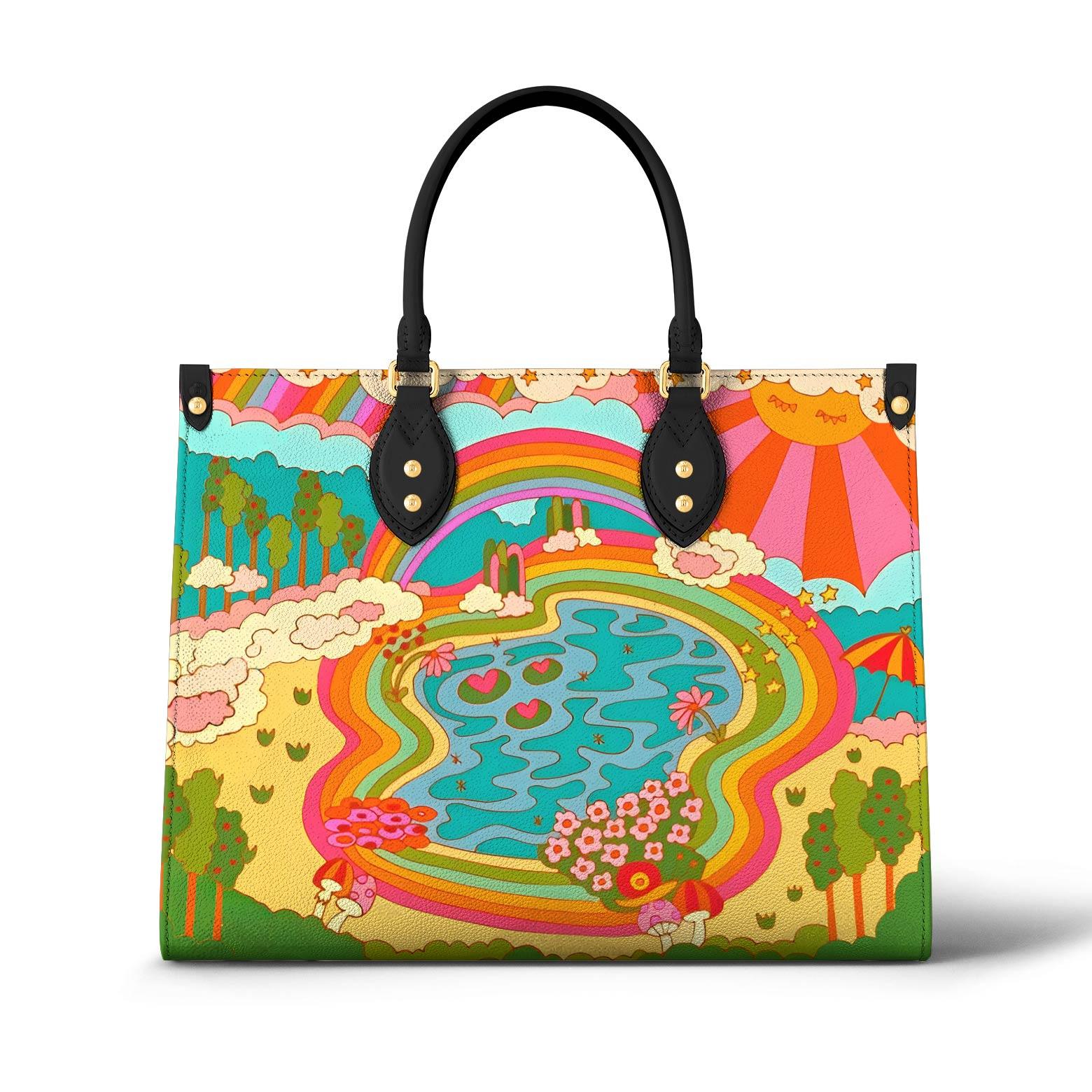 Personalized Vegan Leather Handbag Rainbow Grove - Image 2