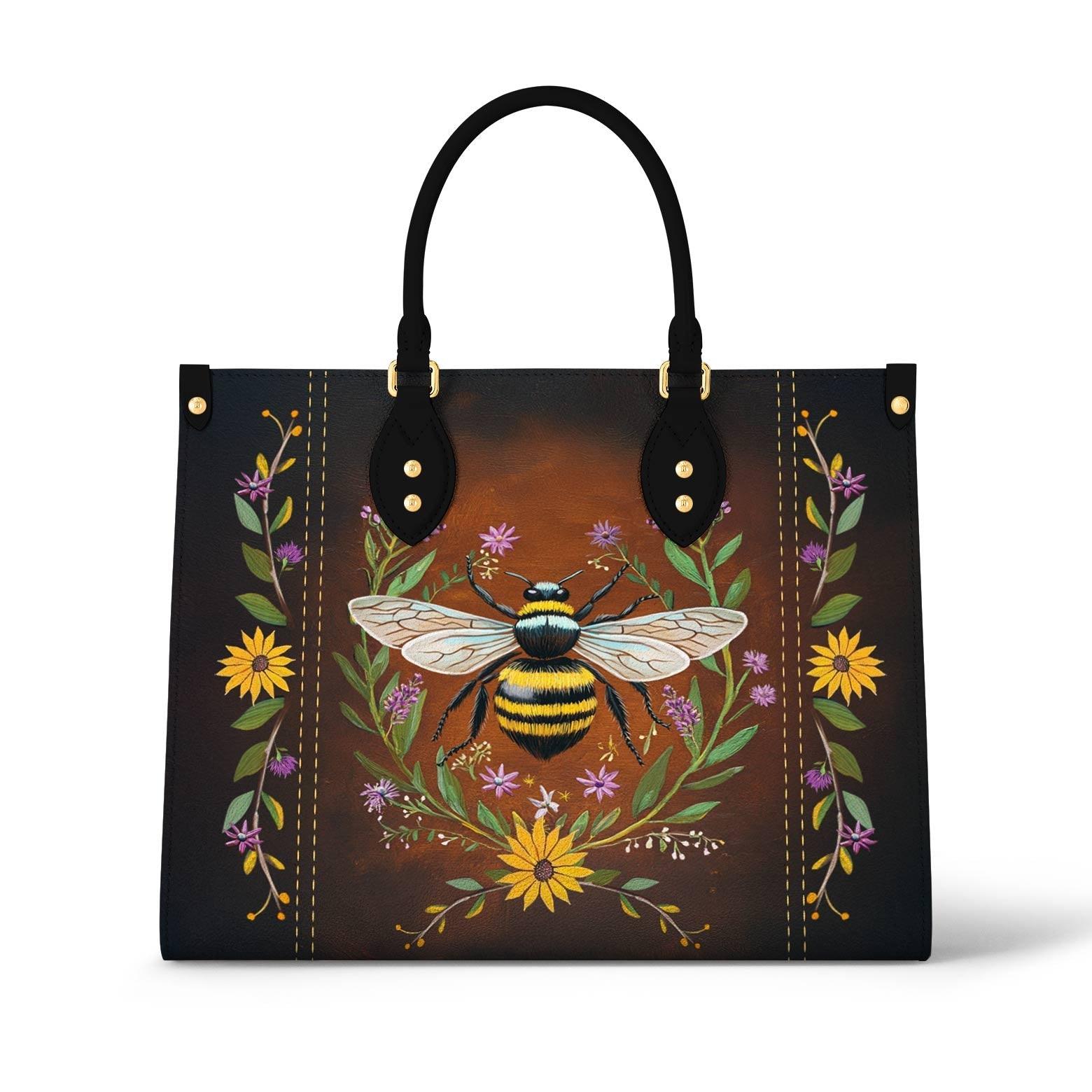 Personalized Vegan Leather Handbag Buzzing Blooms - Image 2