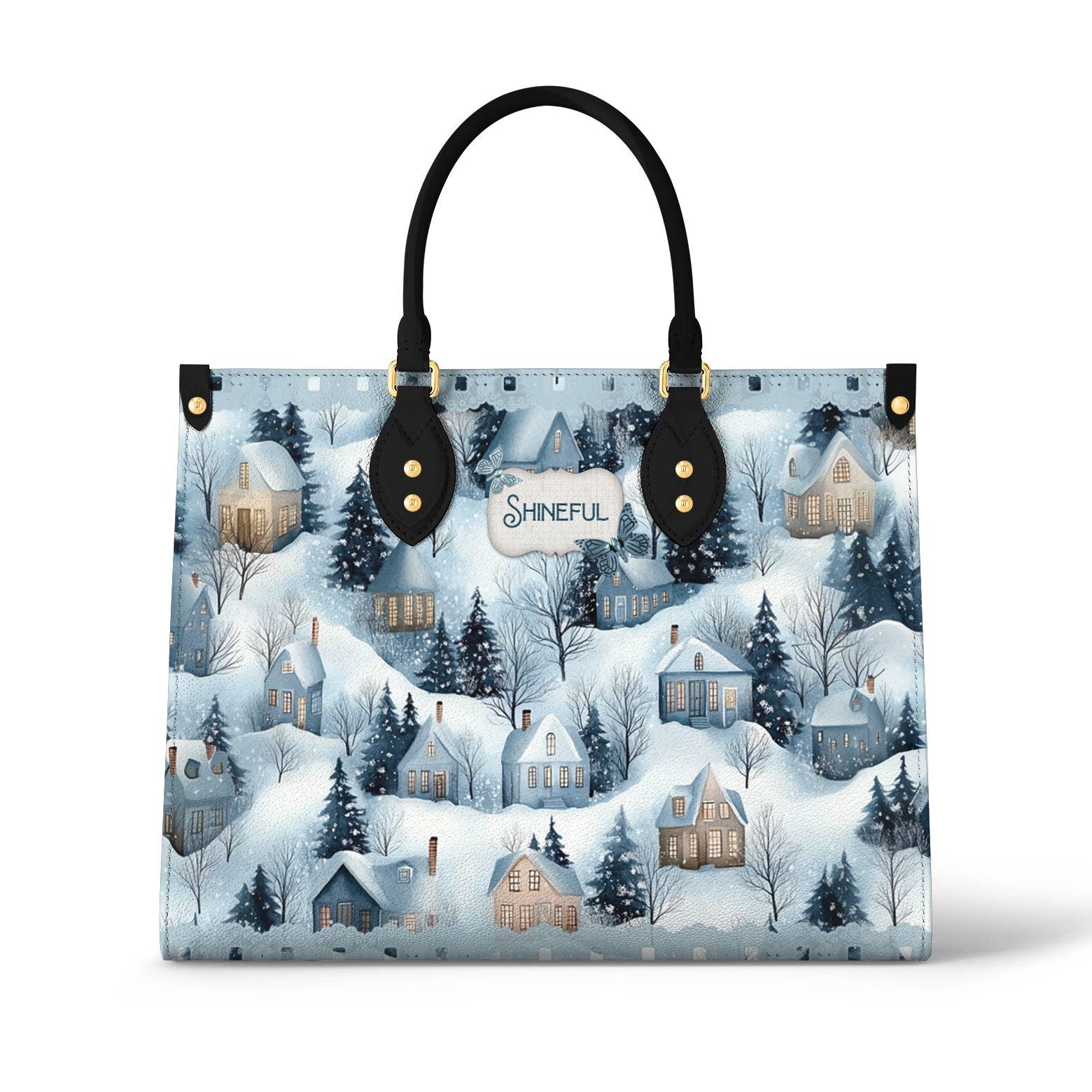 Personalized Vegan Leather Handbag Snow Village - Image 2