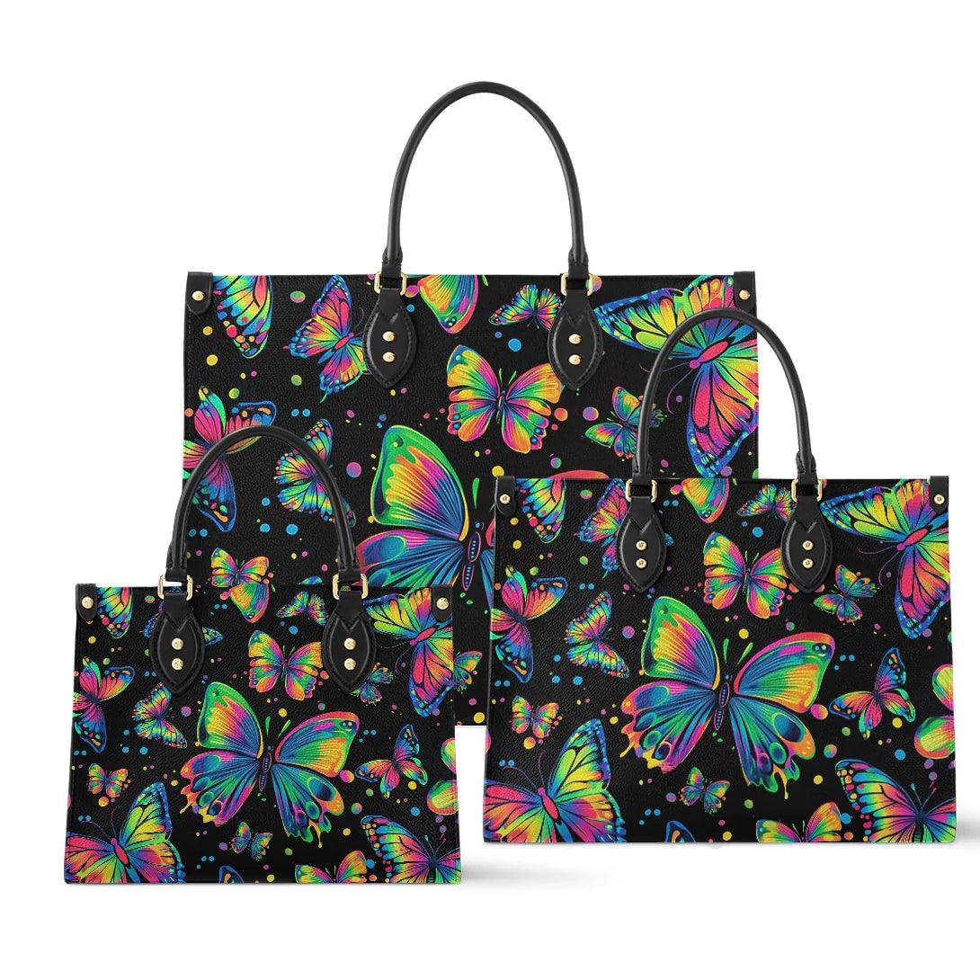 Personalized Vegan Leather Handbag Neon Butterfly Dreams - Image 2