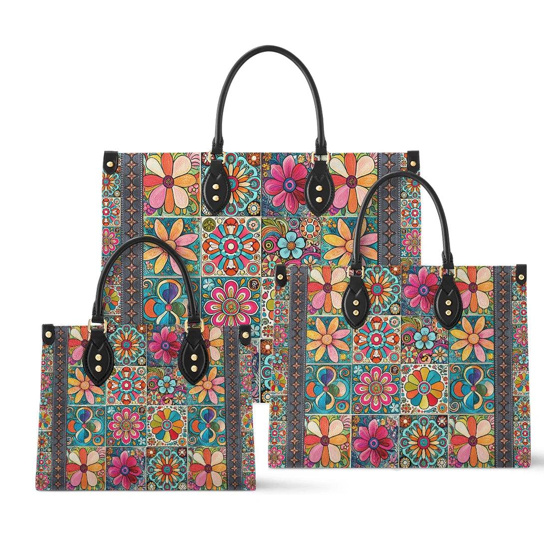 Personalized Vegan Leather Handbag Hippie Groovy Garden - Image 2