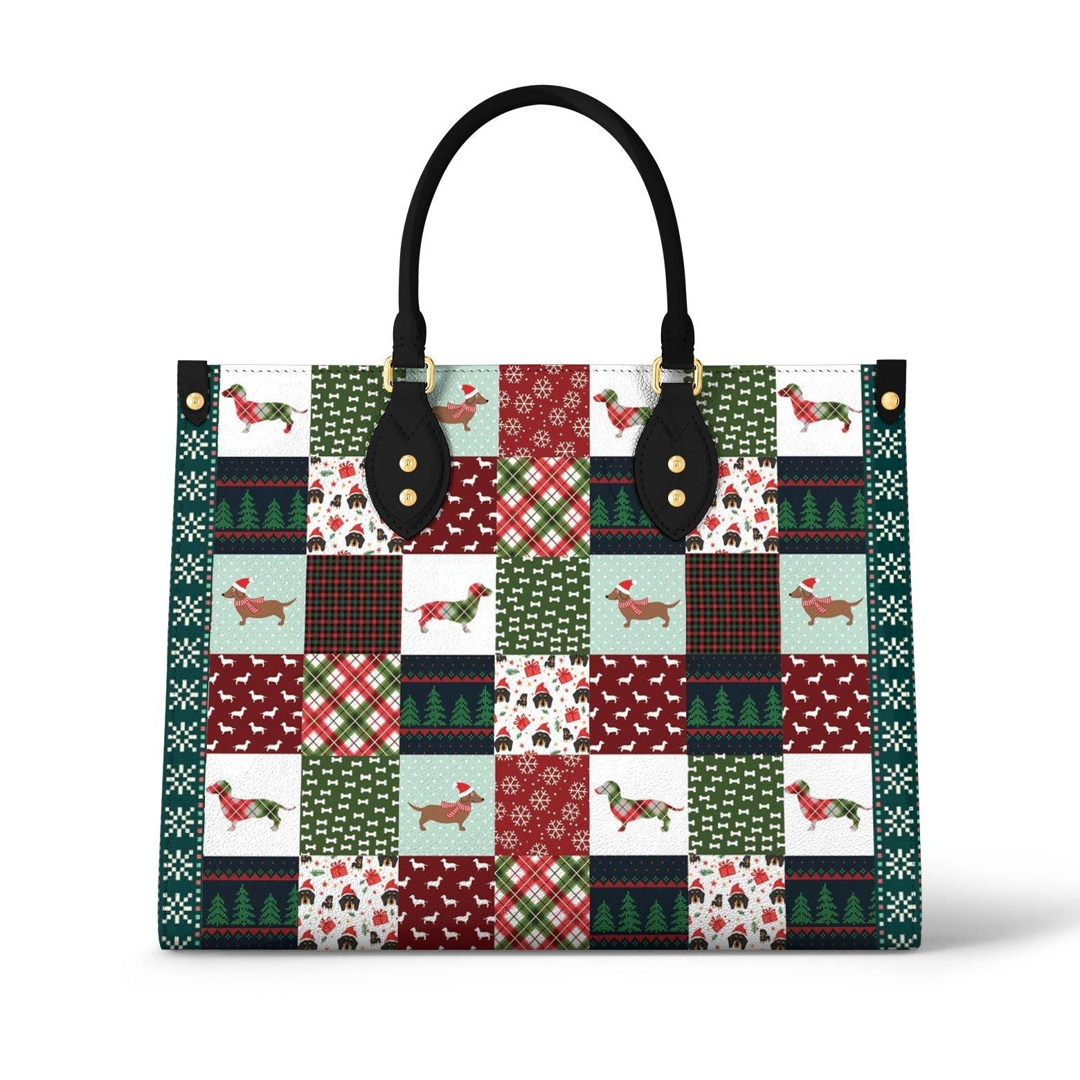 Personalized Vegan Leather Handbag Dachshund Christmas - Image 2