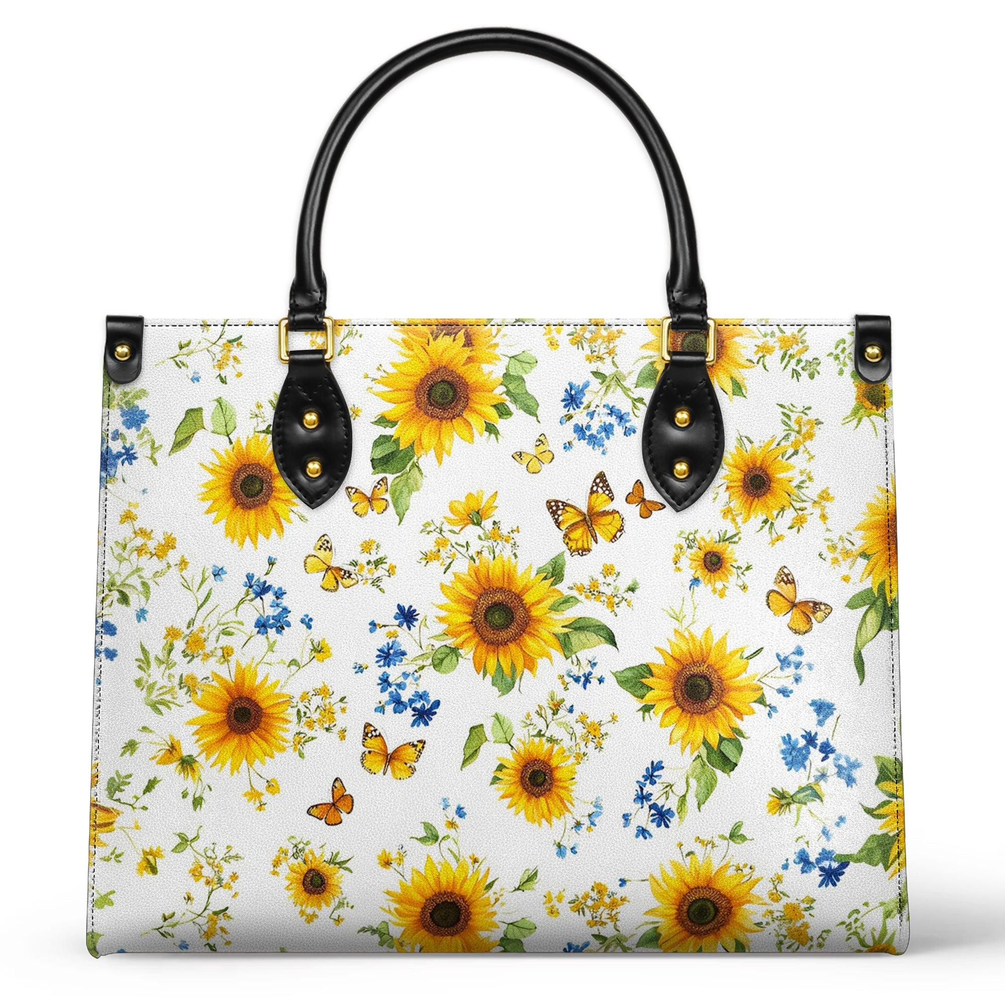 Personalized Vegan Leather Handbag Little Sunflower And Butterfly - Image 2