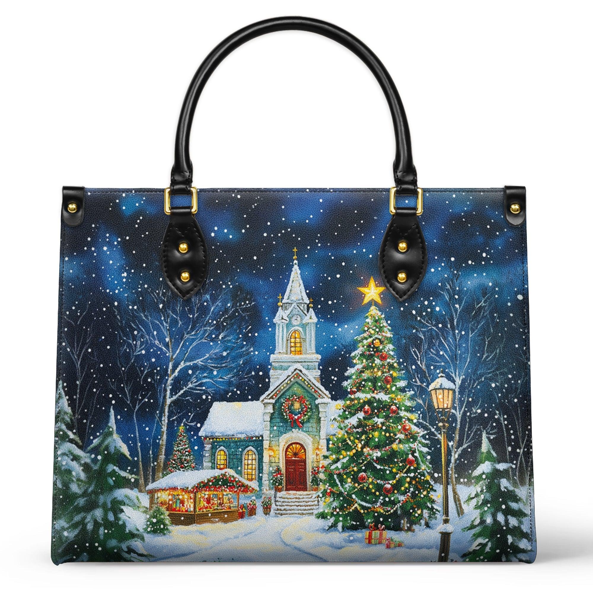 Personalized Vegan Leather Handbag Christmas Church Serenity - Image 2