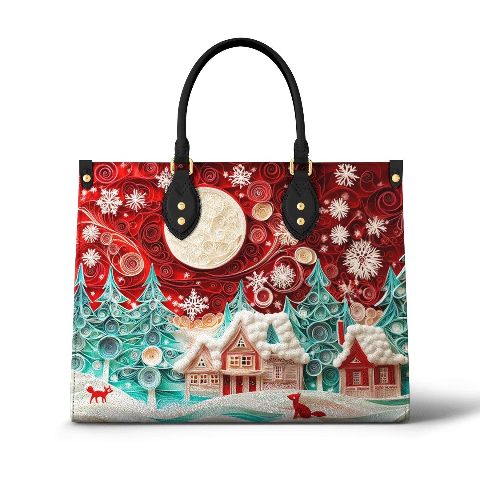 Personalized Vegan Leather Handbag Christmas Village - Image 2