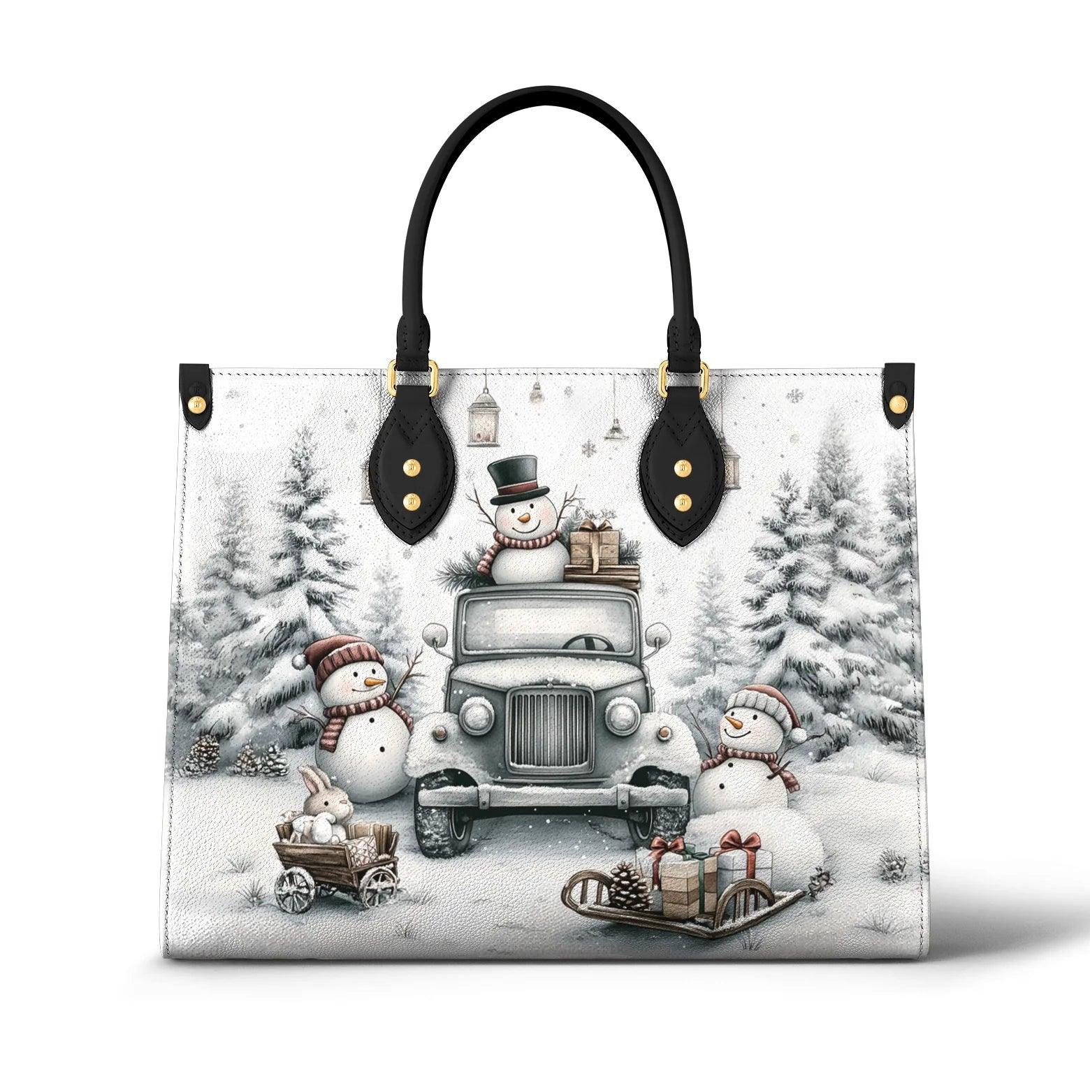 Personalized Vegan Leather Handbag Snowmans Holiday Haul Christmas - Image 2