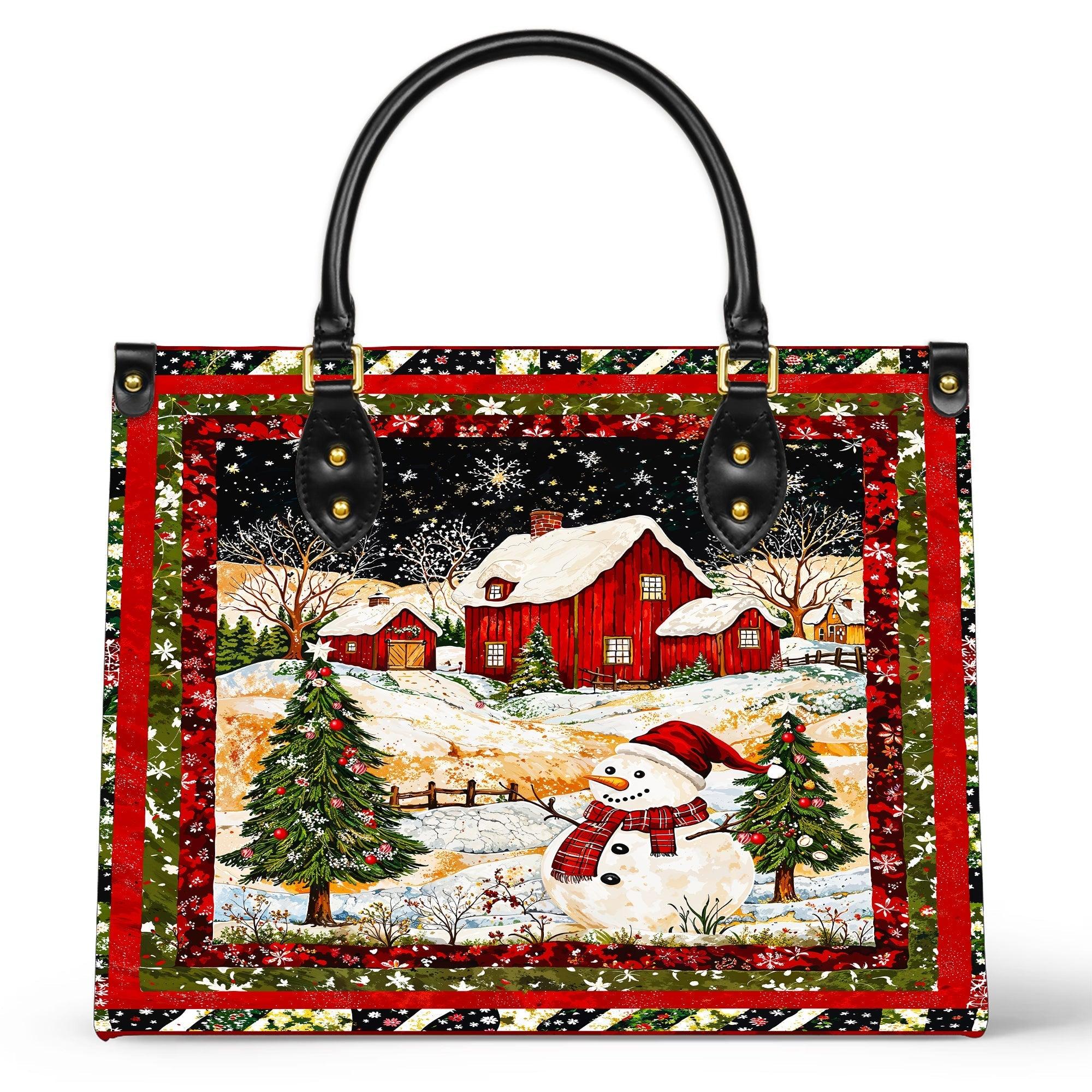 Personalized Vegan Leather Handbag Snowmans Christmas Dream - Image 2