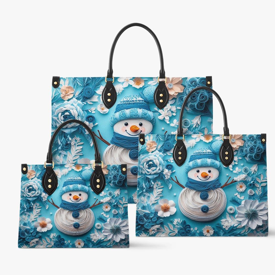 Personalized Vegan Leather Handbag Floral Snowman - Image 2
