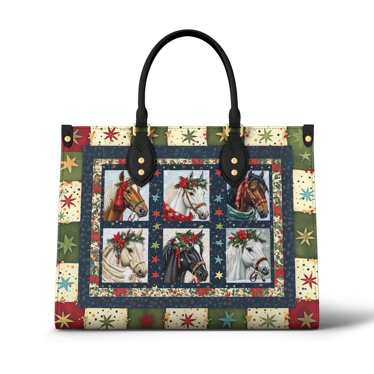 Personalized Vegan Leather Handbag Holiday Horse Elegance - Image 2
