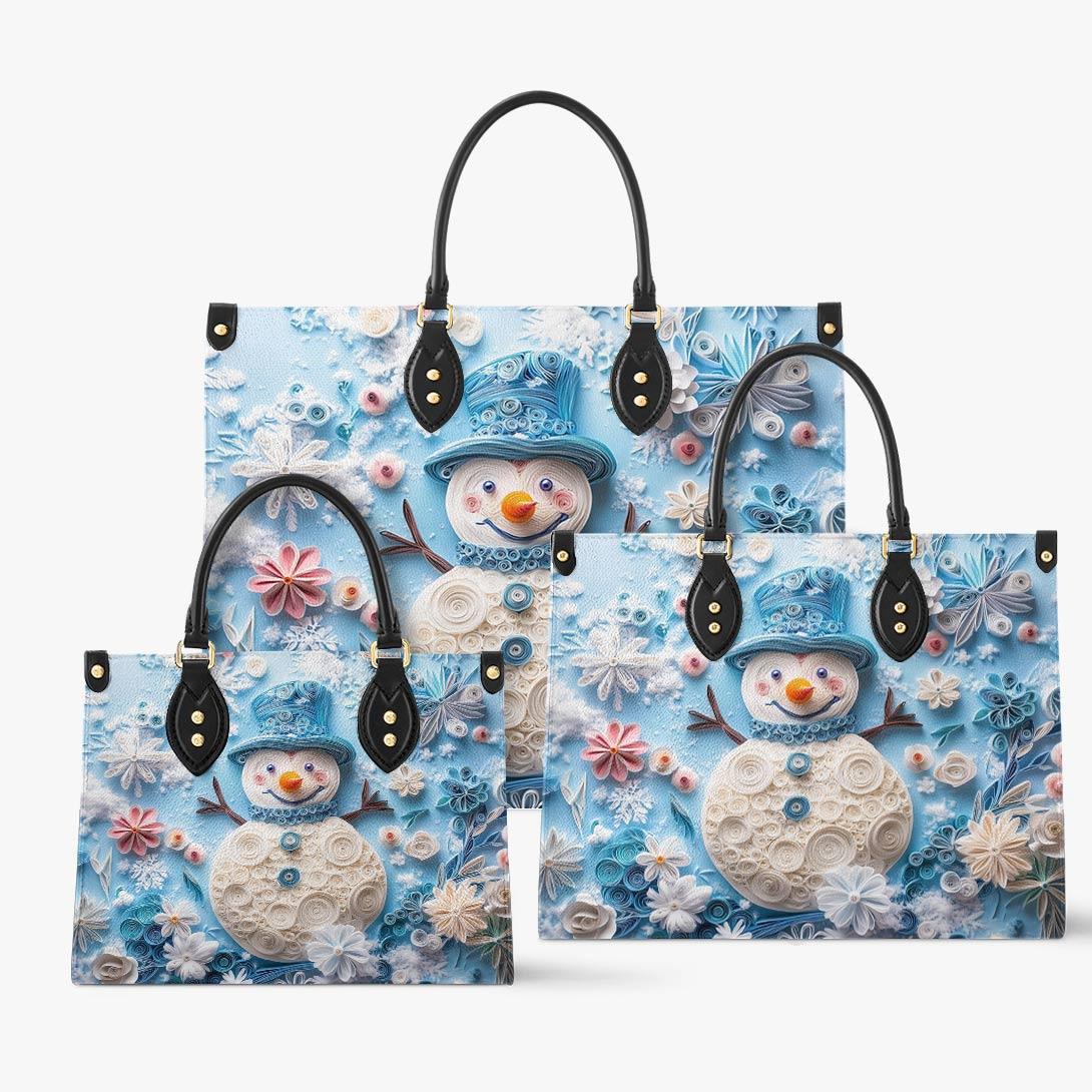 Personalized Vegan Leather Handbag Happy Snowman - Image 2