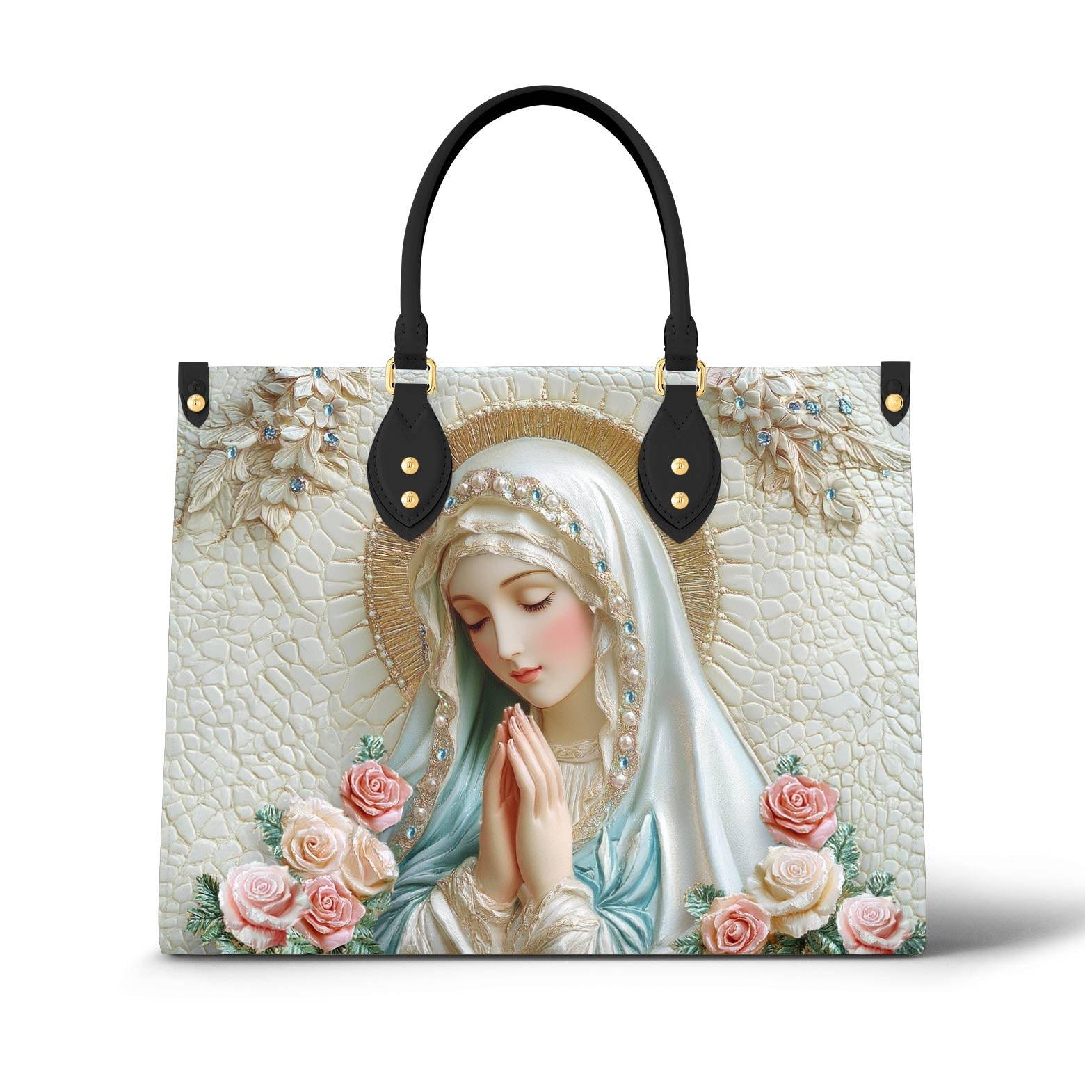 Personalized Vegan Leather Handbag Graceful Serenity Virgin Mary - Image 2
